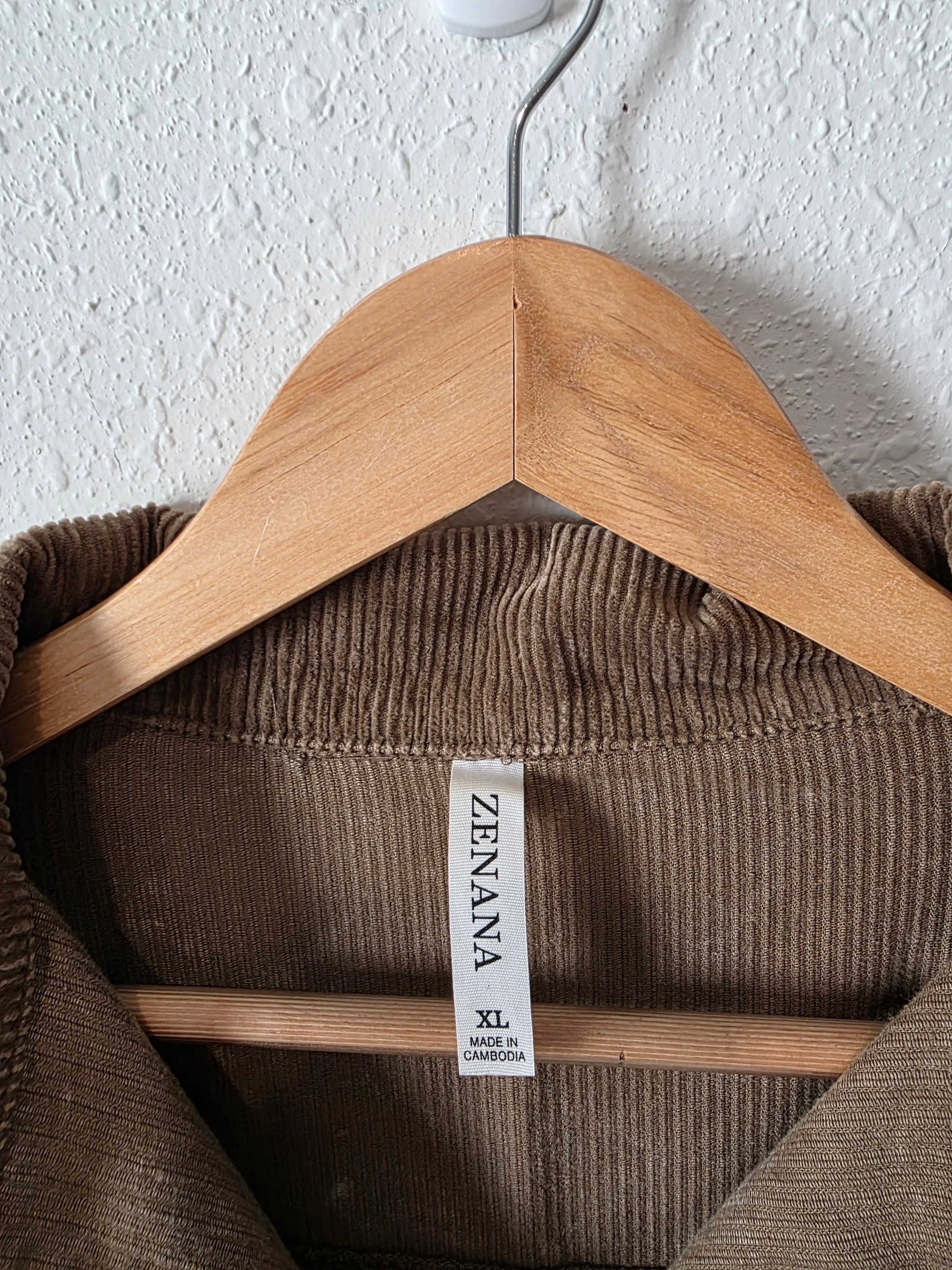 Zenana Brown Cord Shirt Jacket (XL)