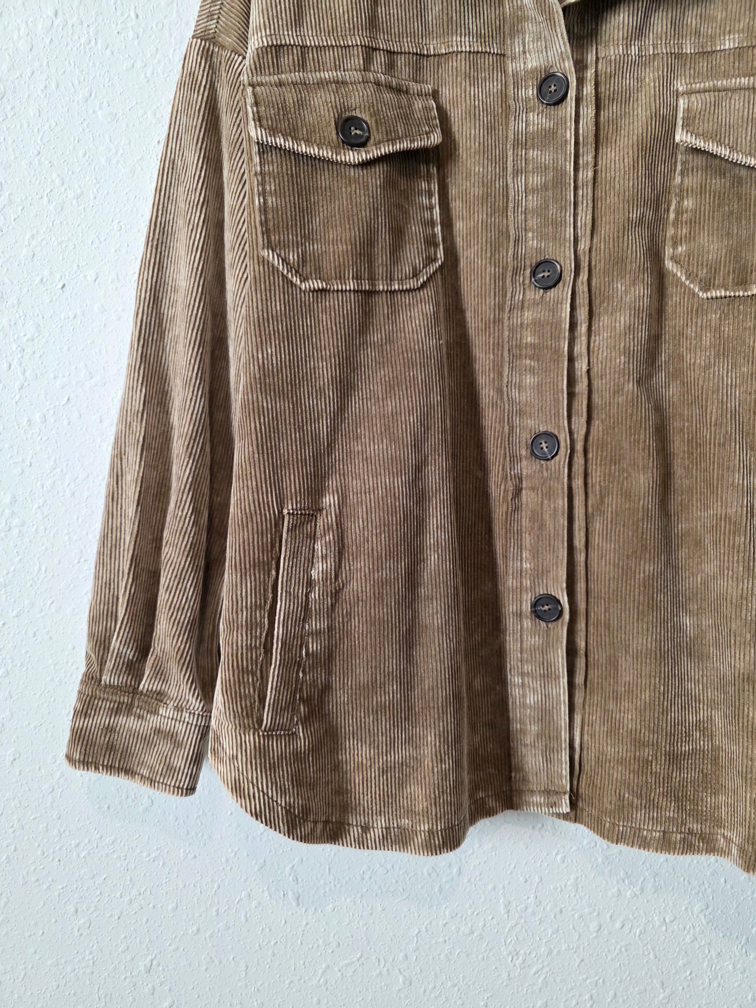Zenana Brown Cord Shirt Jacket (XL)