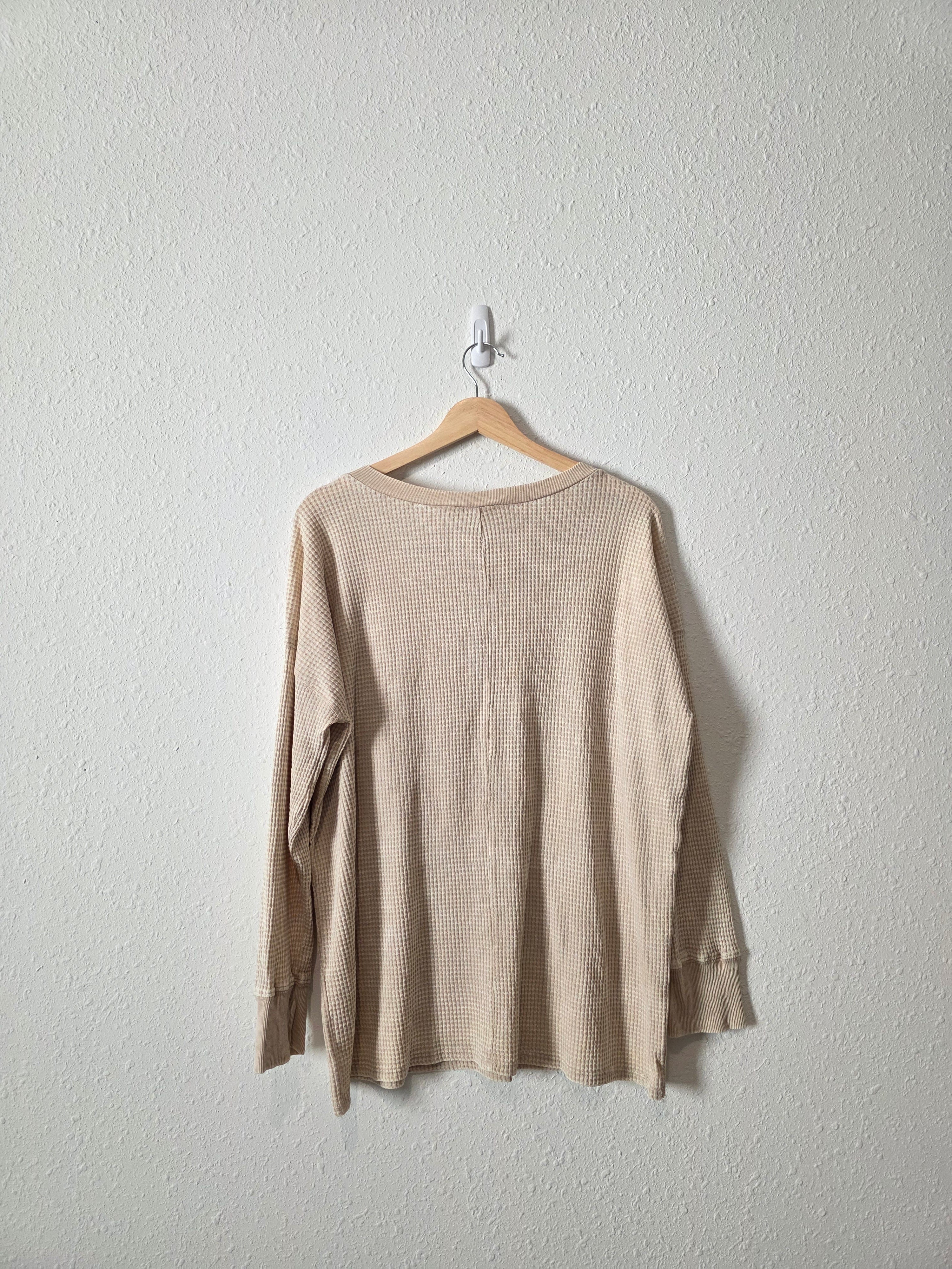 Zenana Waffle Henley Tee (L)