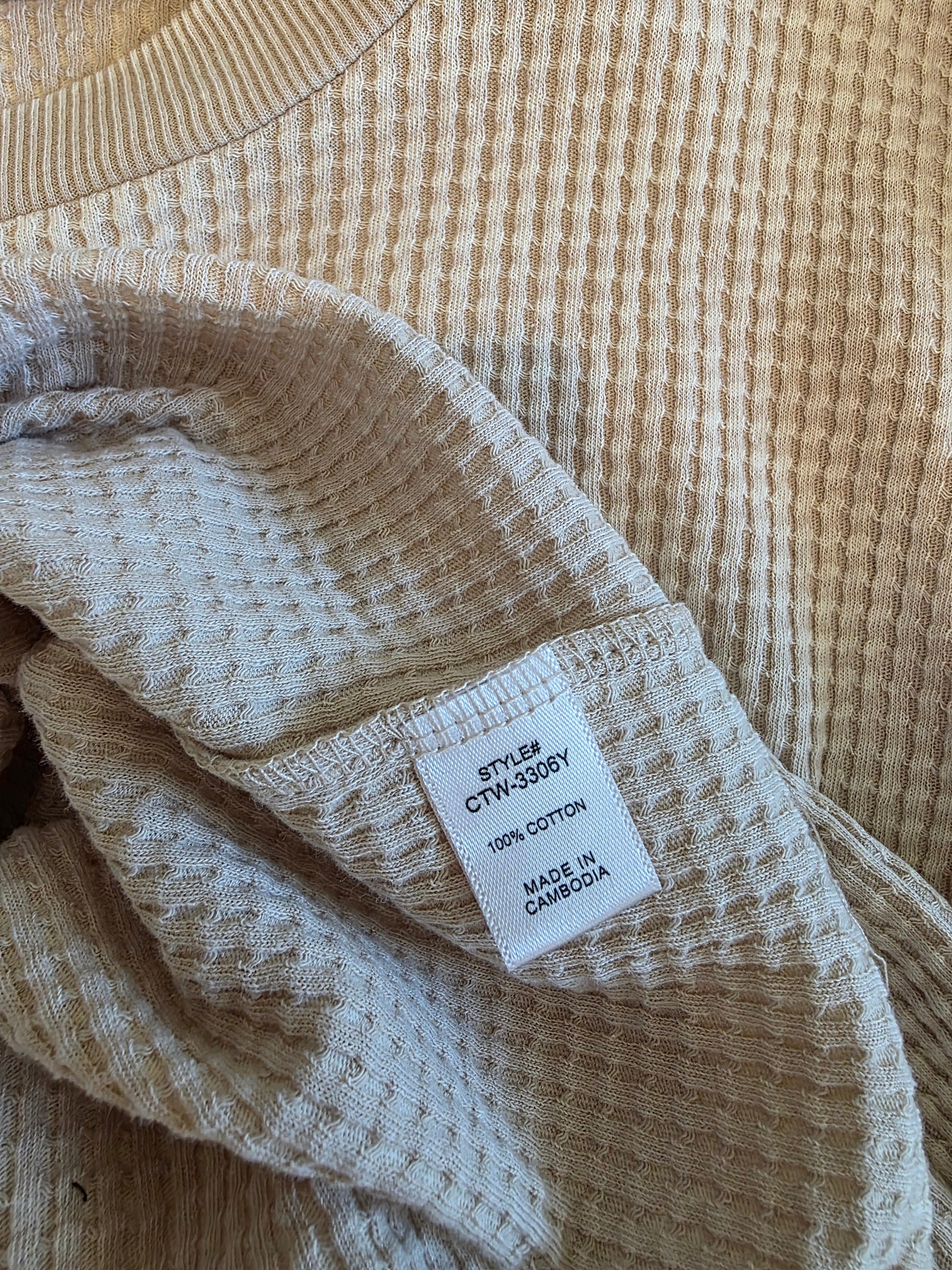 Zenana Waffle Henley Tee (L)