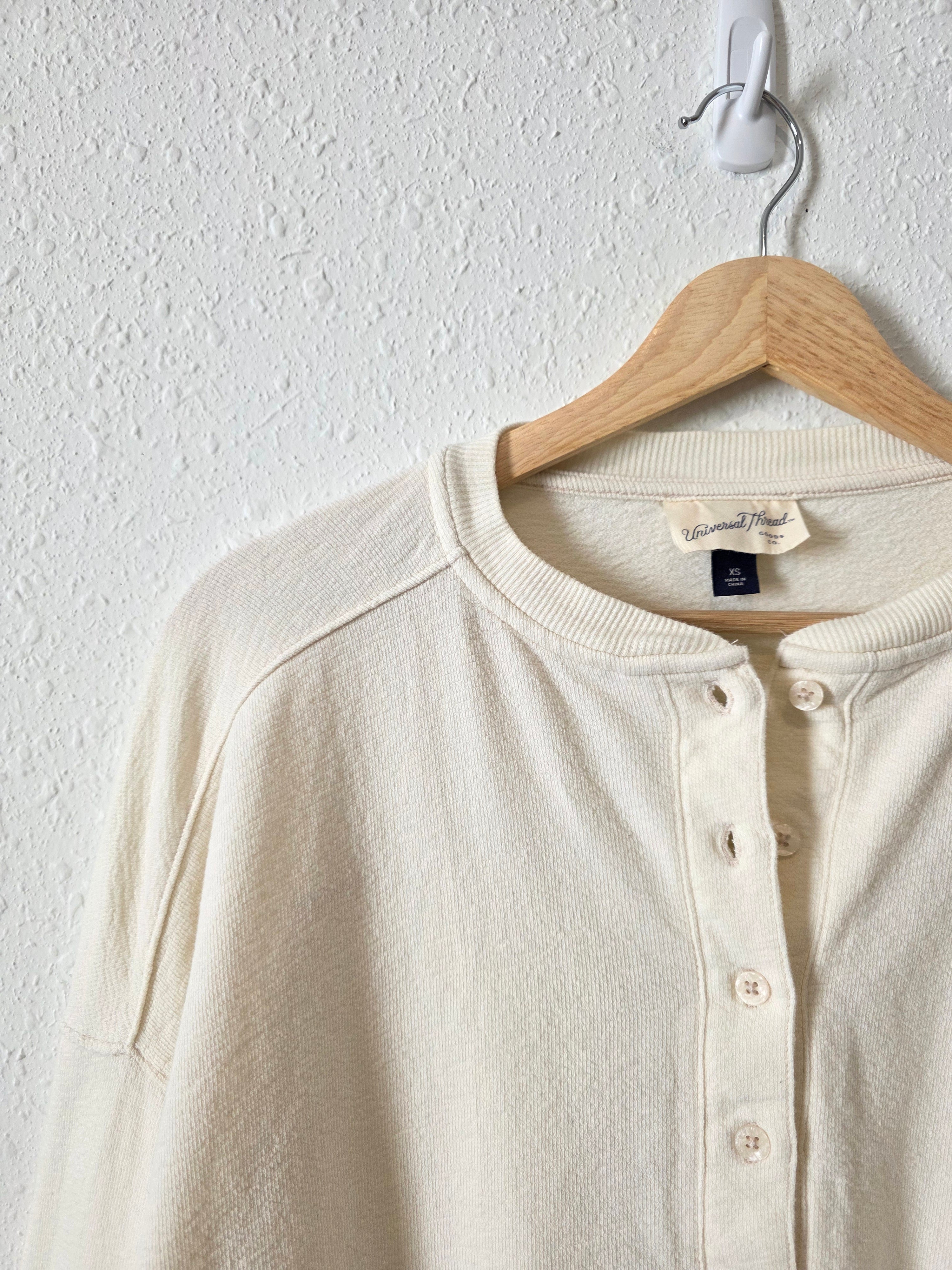 Oversized Cotton Henley Tee (XS)