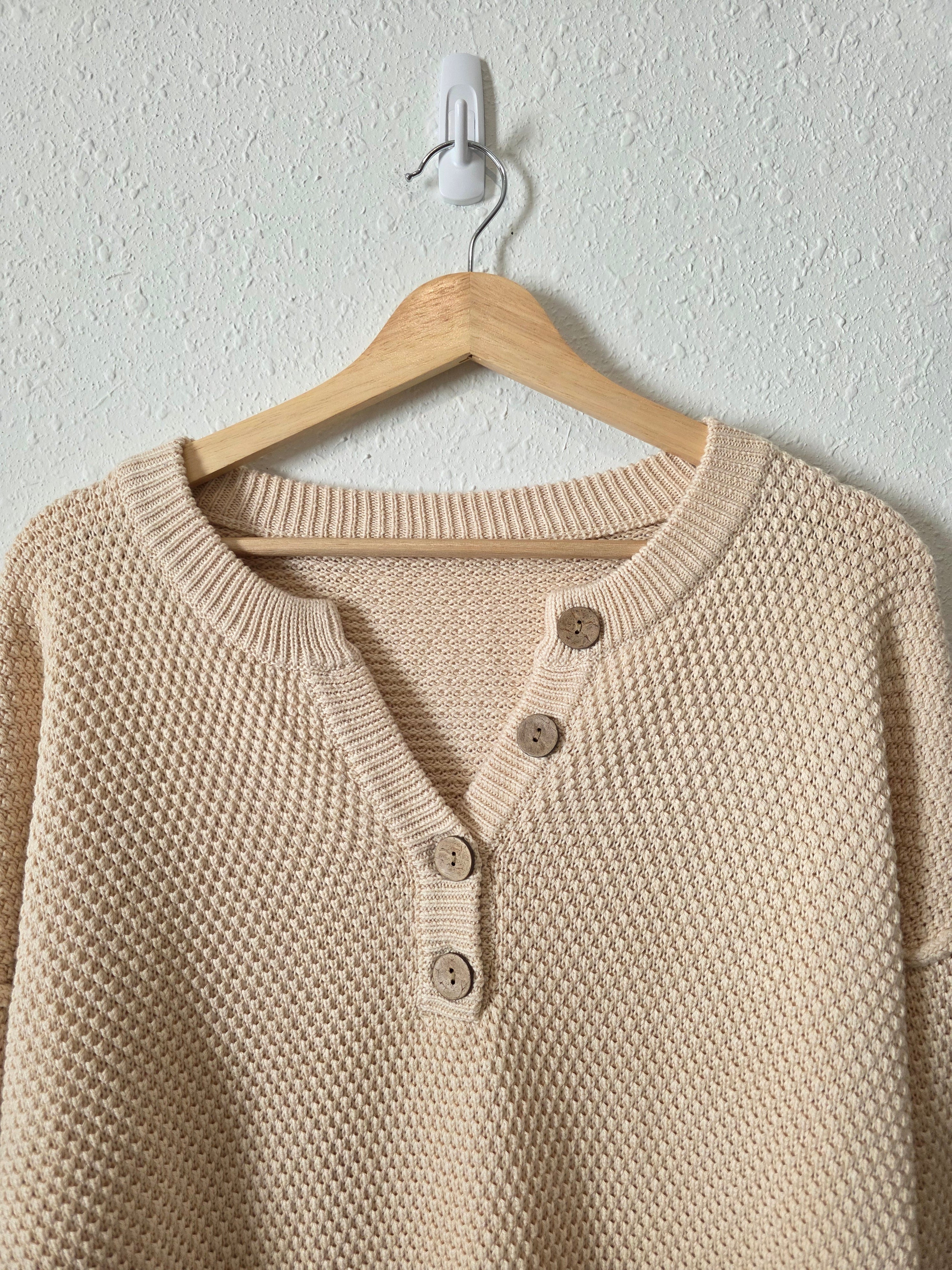 Cream Waffle Henley Sweater (L)