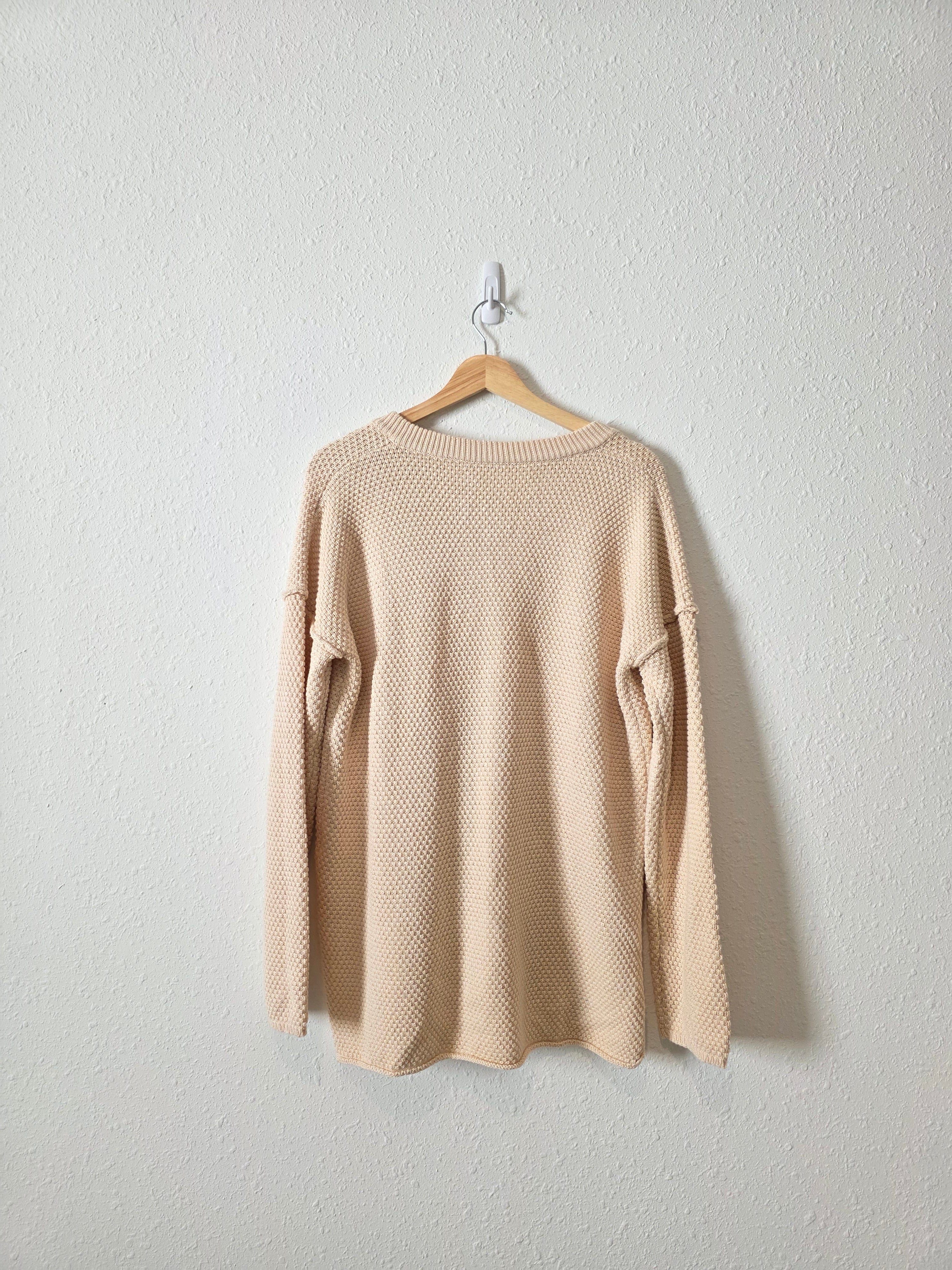 Cream Waffle Henley Sweater (L)