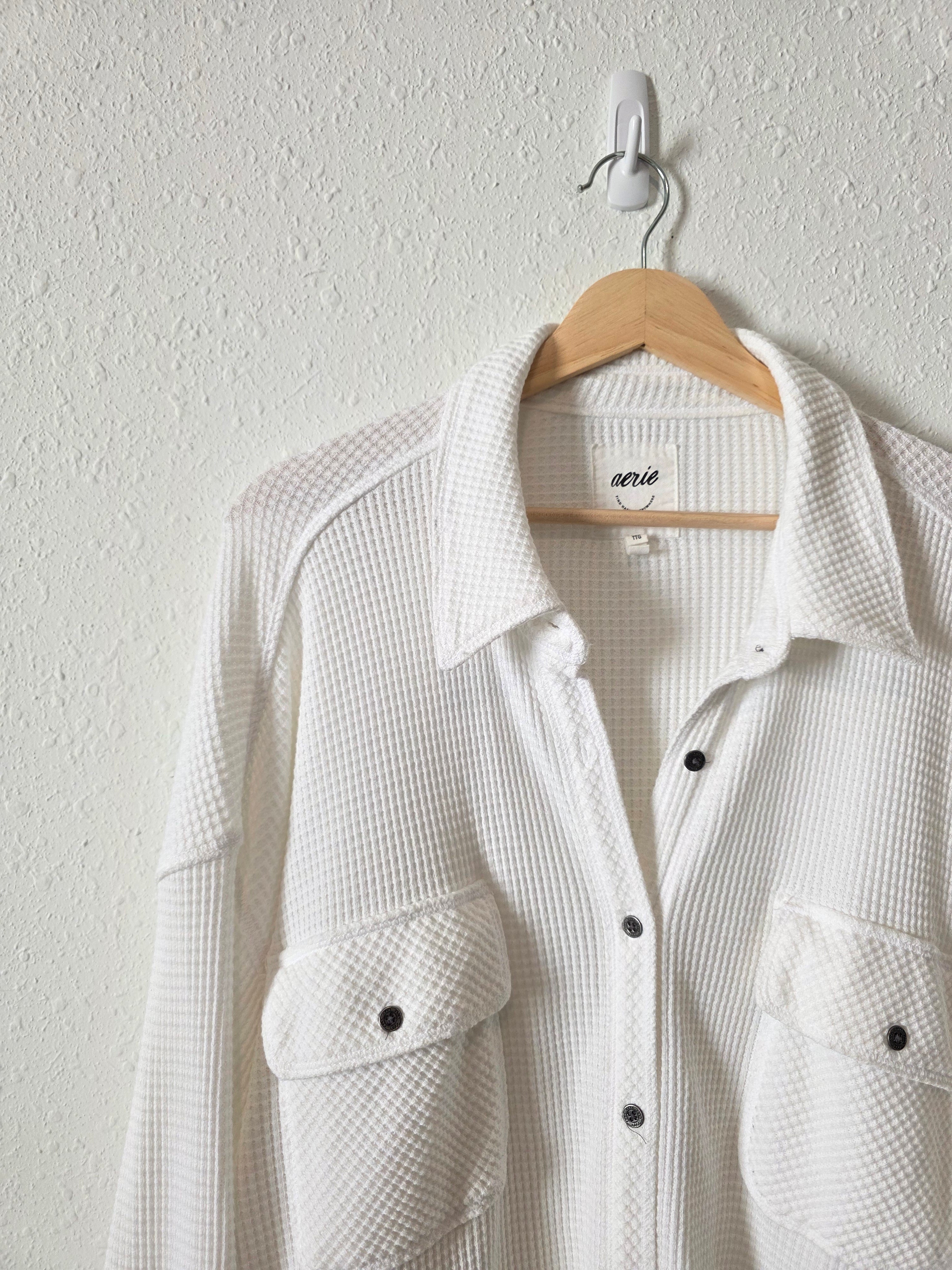 Aerie White Waffle Shirt Jacket (XXL)