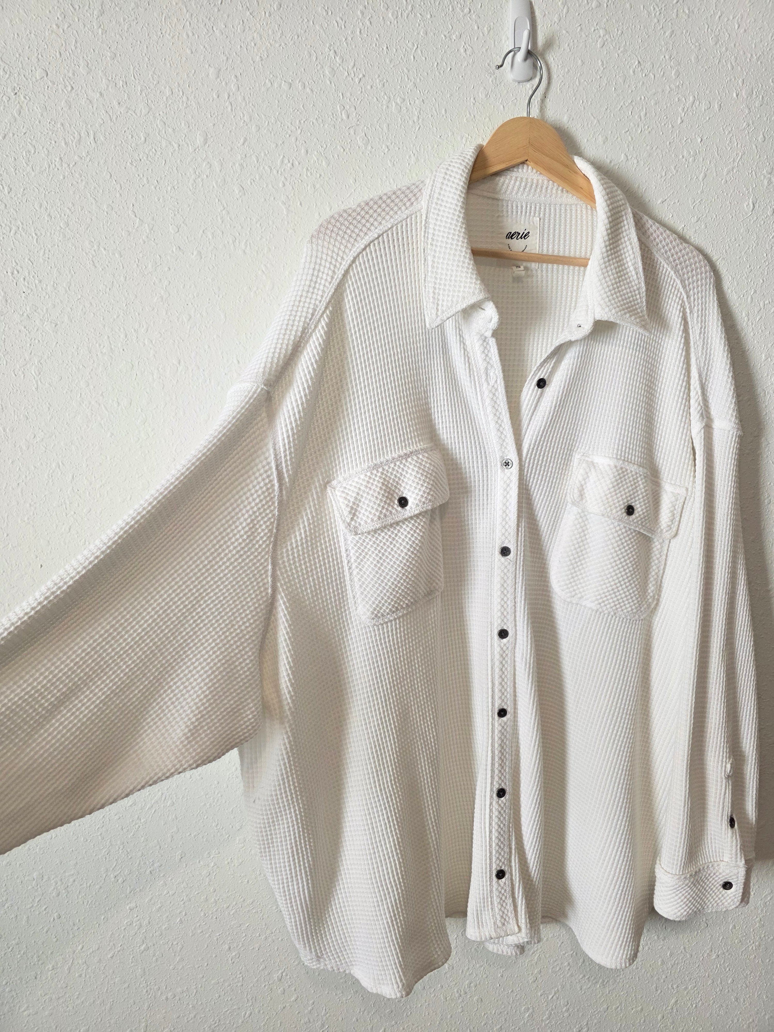 Aerie White Waffle Shirt Jacket (XXL)