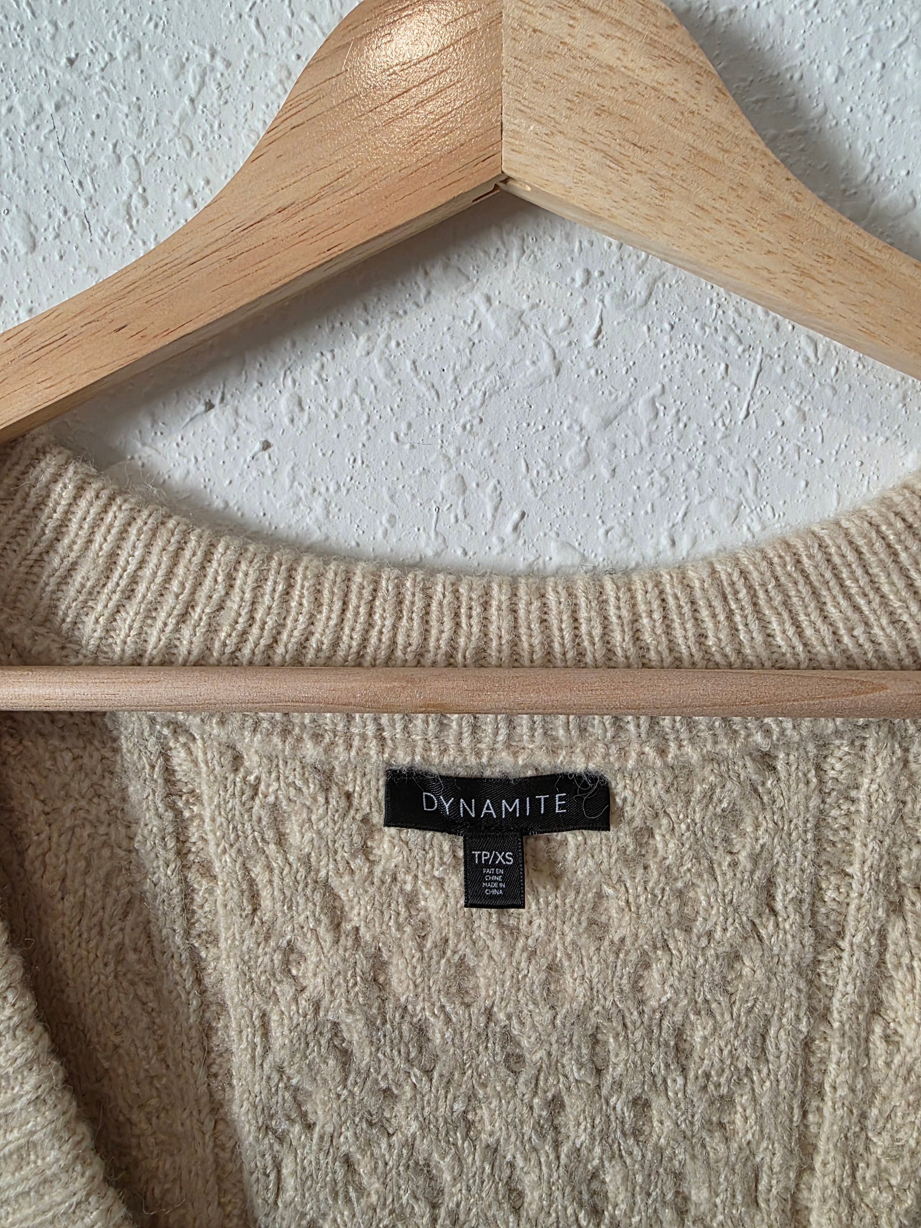 Cream Cable Knit Sweater Vest (XS)