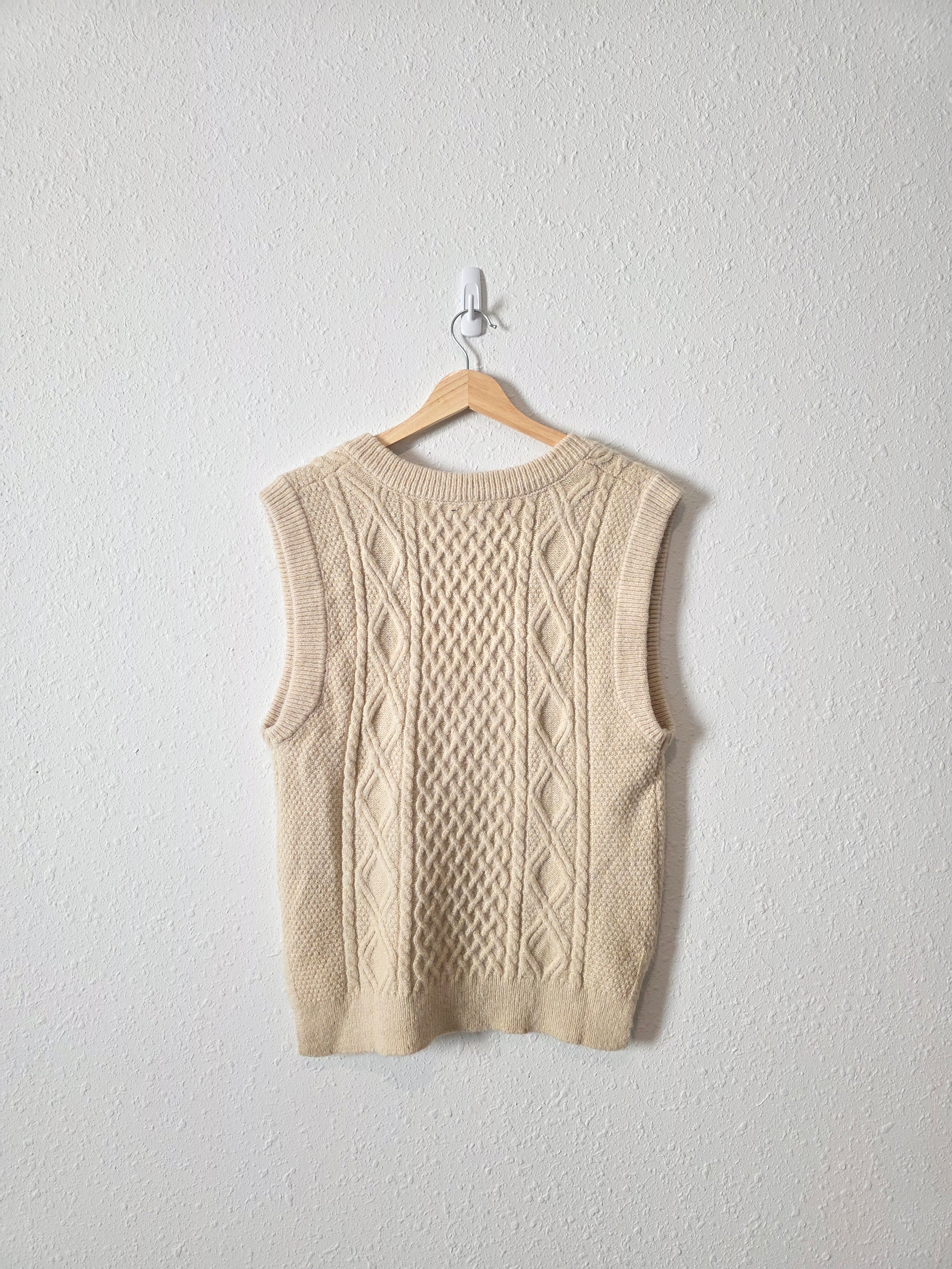 Cream Cable Knit Sweater Vest (XS)