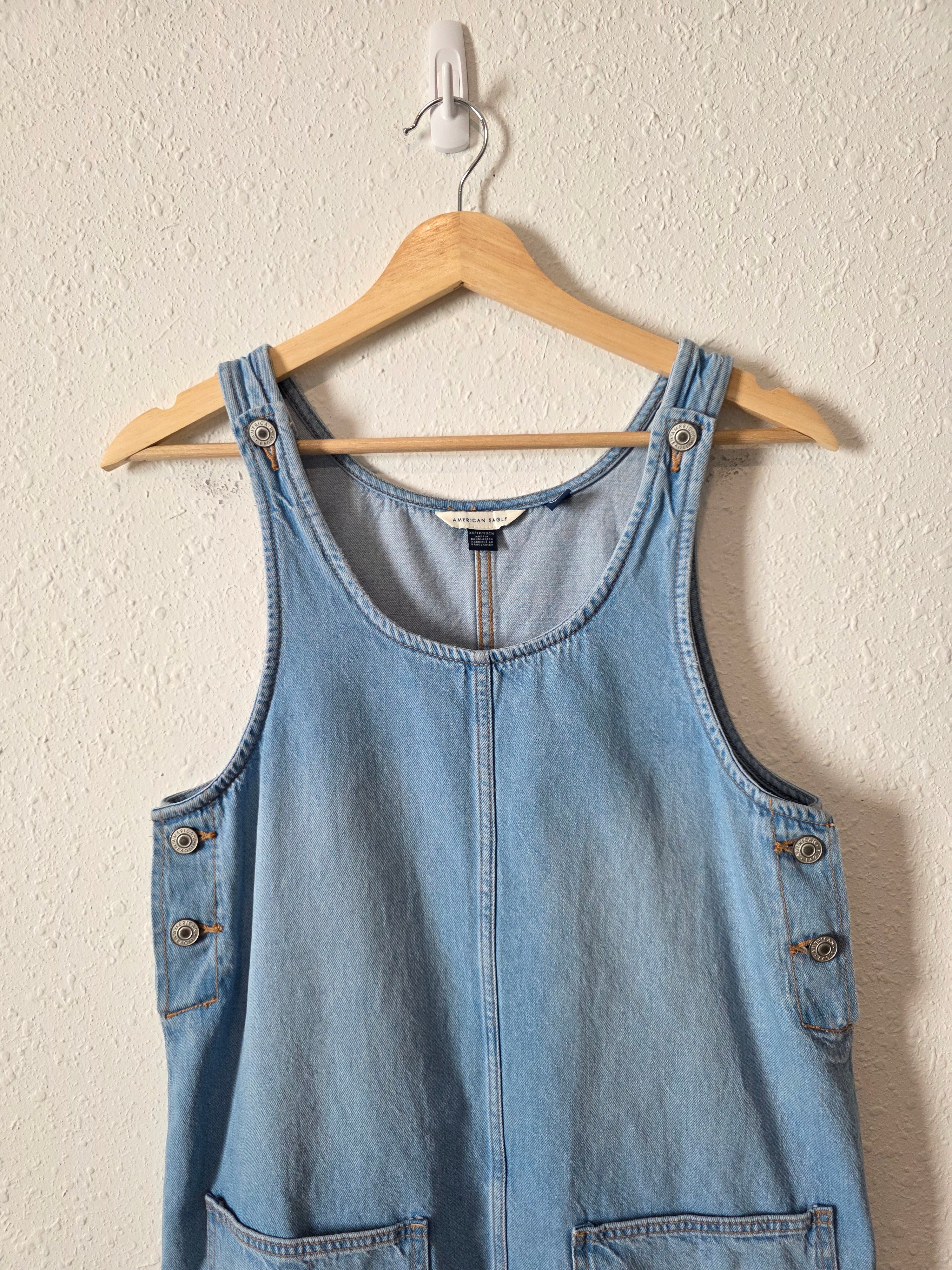 Denim Mini Overall Dress (XS)