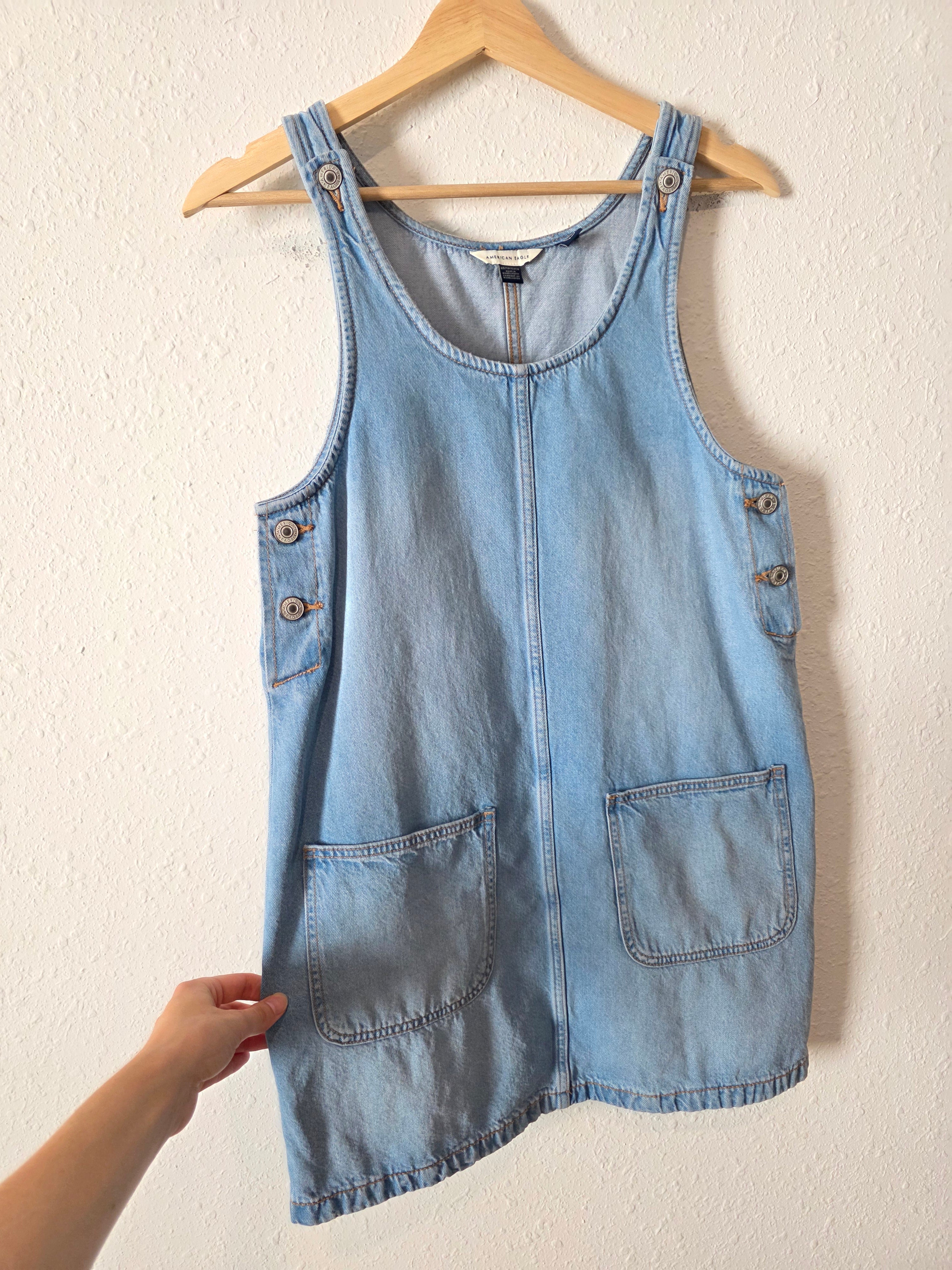 Denim Mini Overall Dress (XS)