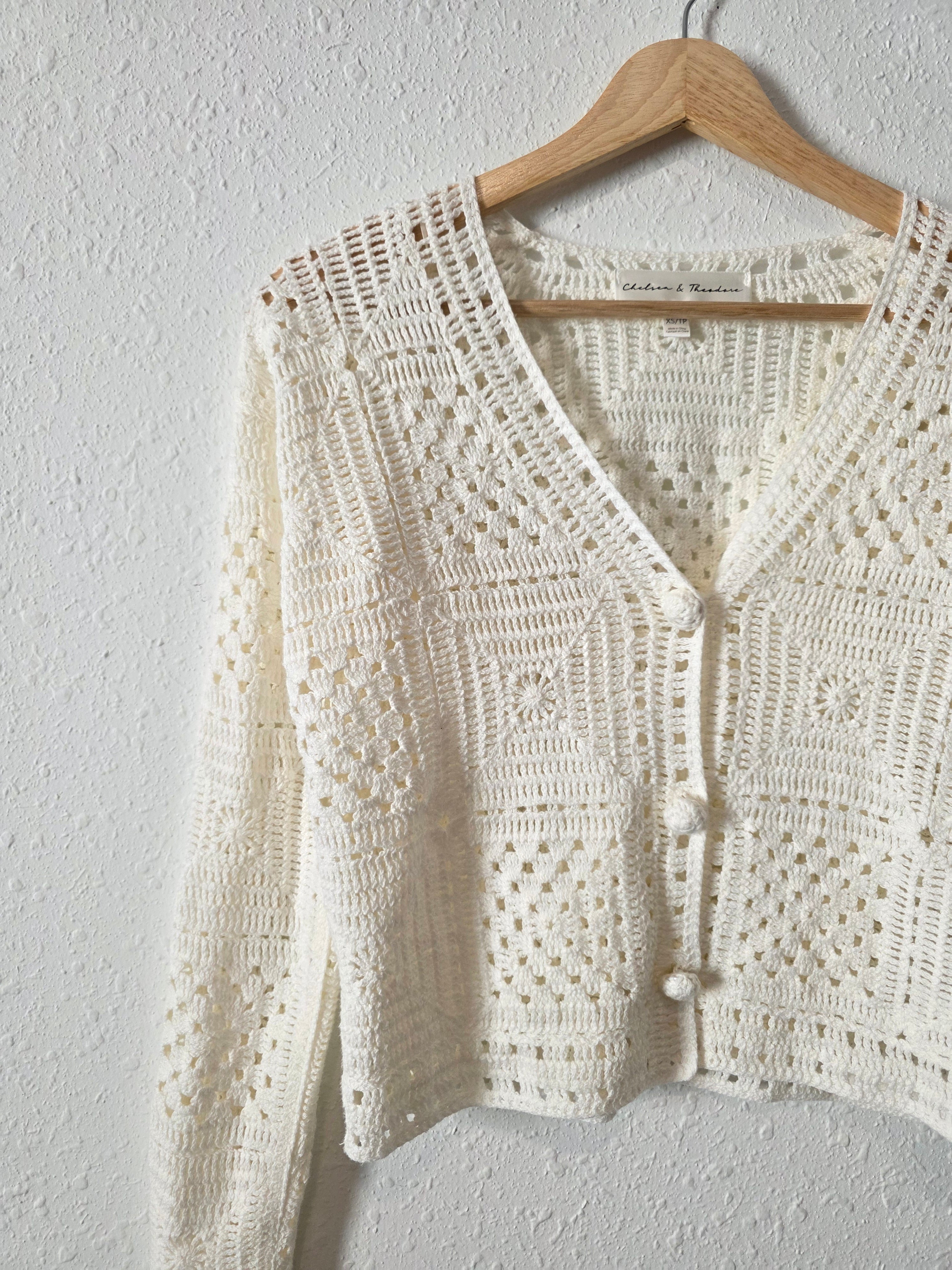 Crochet Knit Button Up Top (XS)