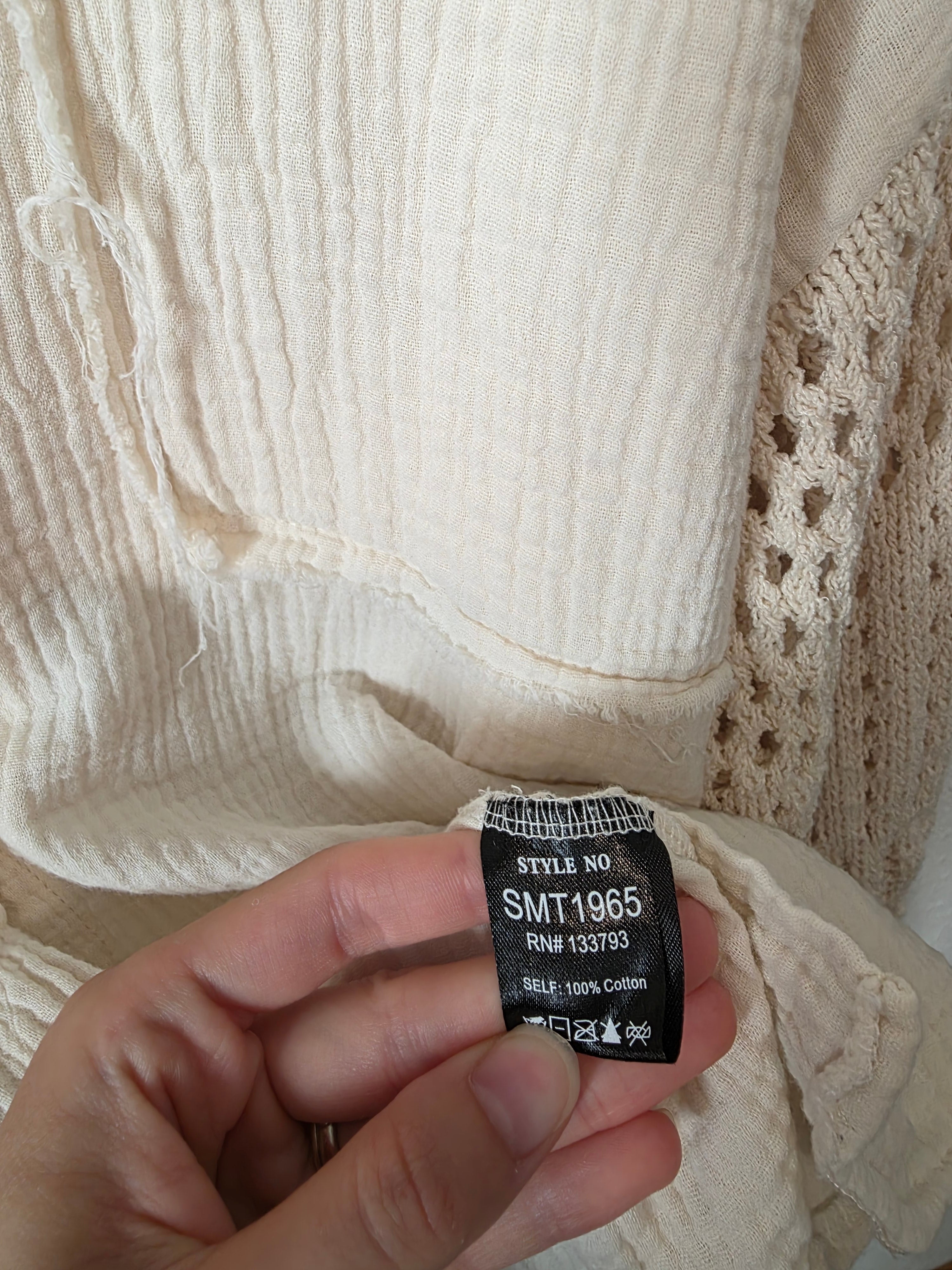 POL Crochet Sleeve Gauze Button Up (M)