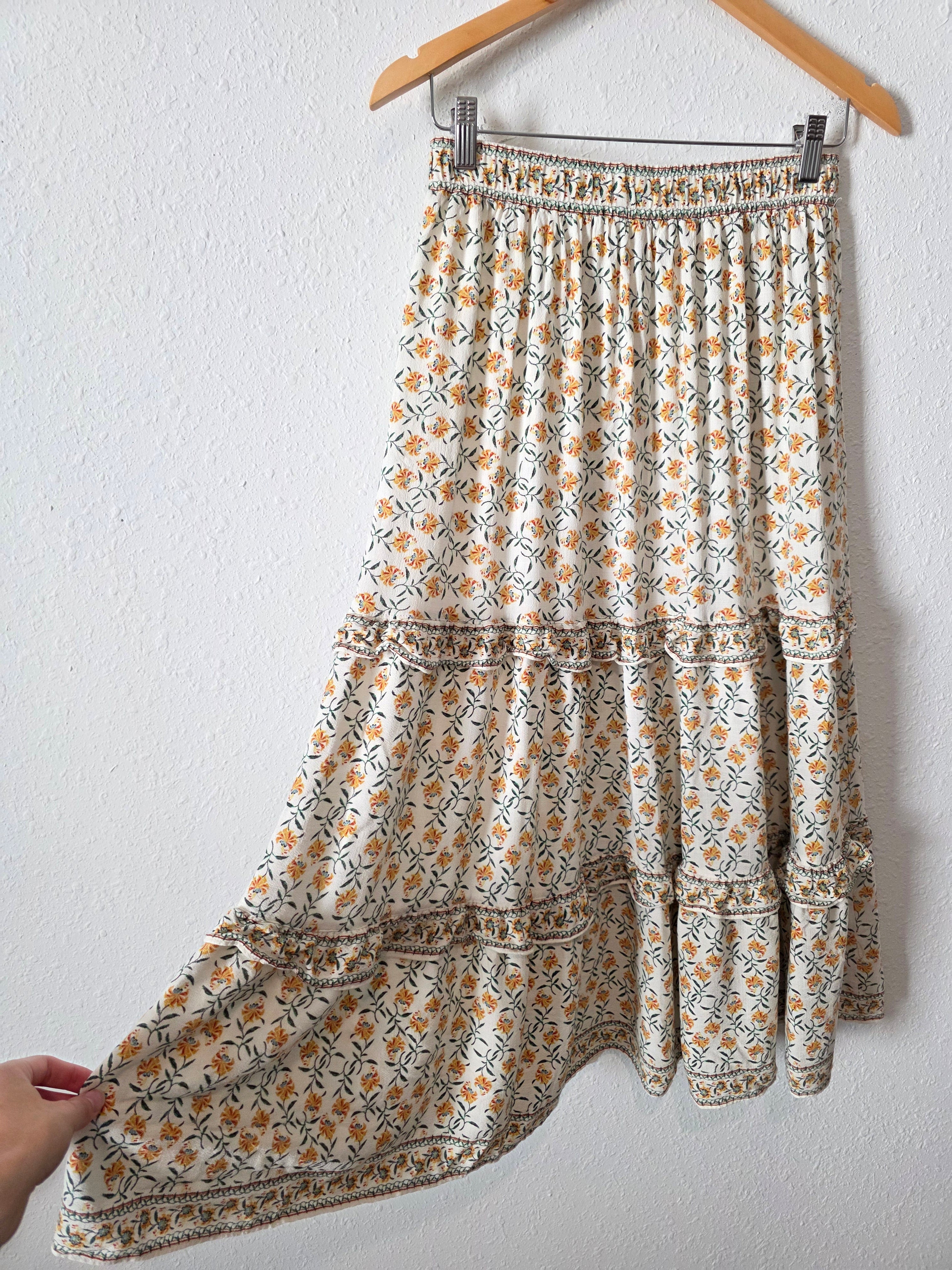 Floral Ruffle Midi Skirt (M)