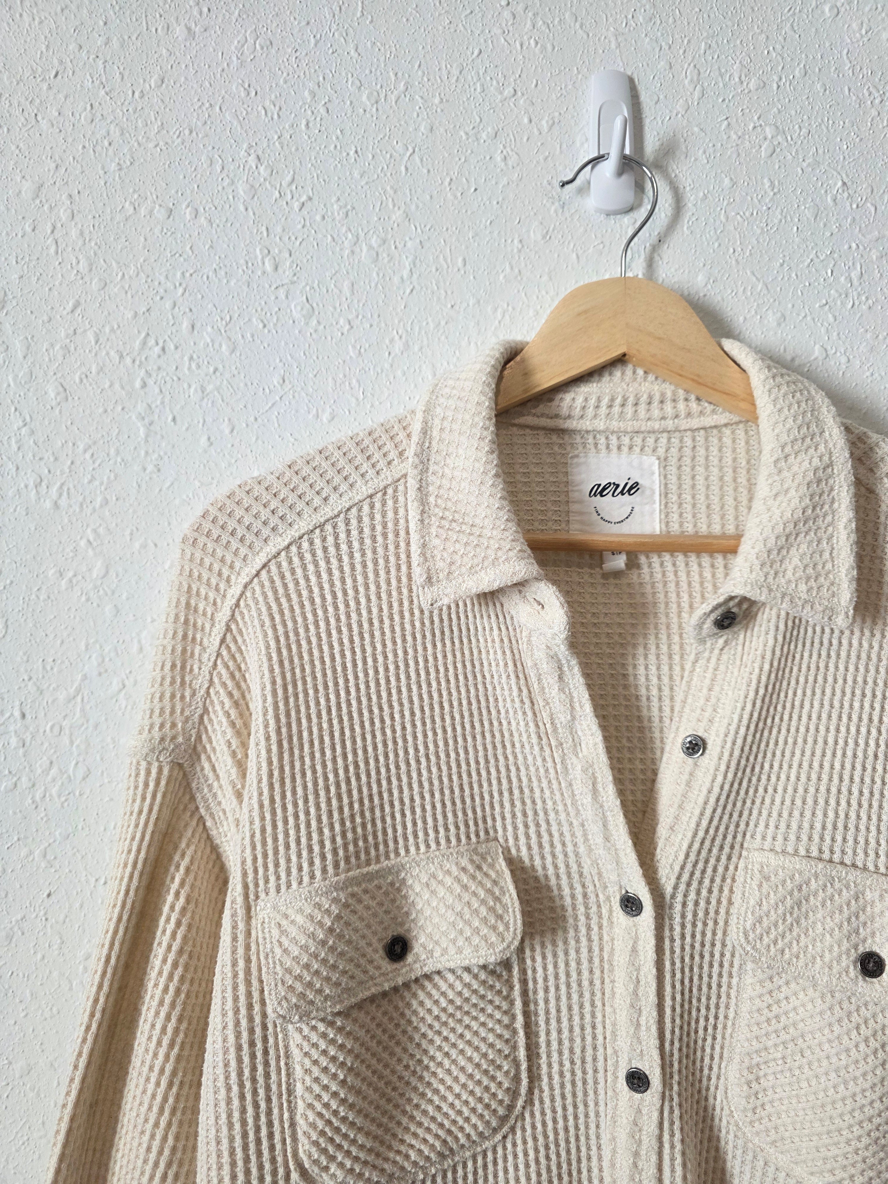 Aerie Oatmeal Waffle Shirt Jacket (S)