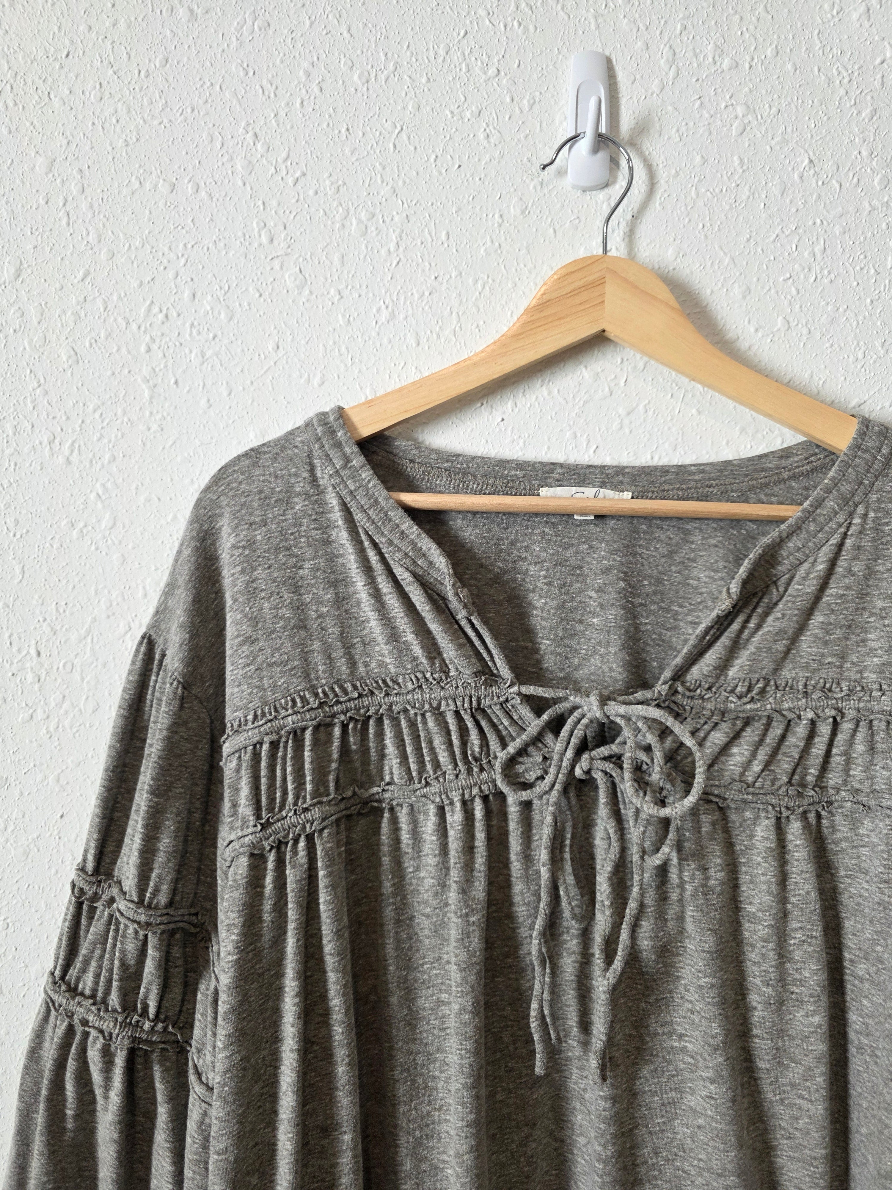 Easel Puff Sleeve Tie Front Top (3X)