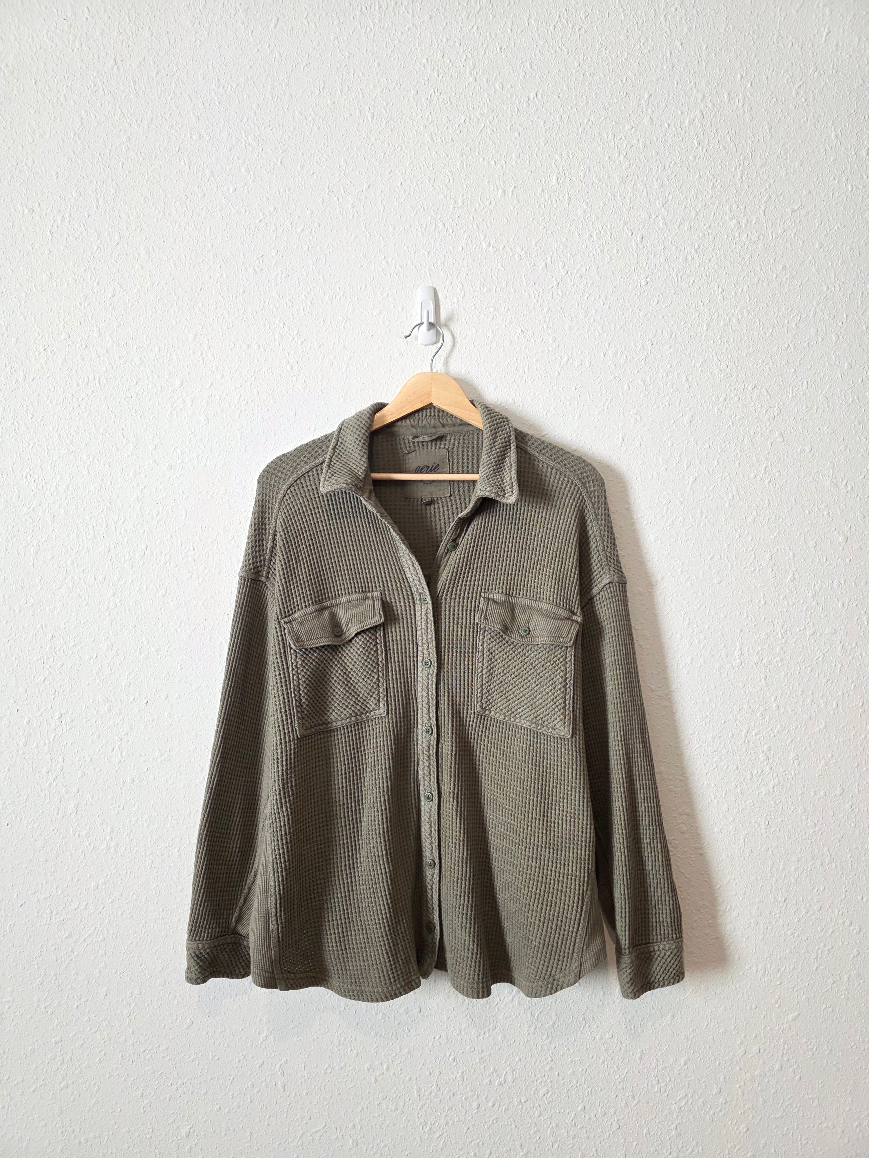 Aerie Olive Waffle Shirt Jacket (M)
