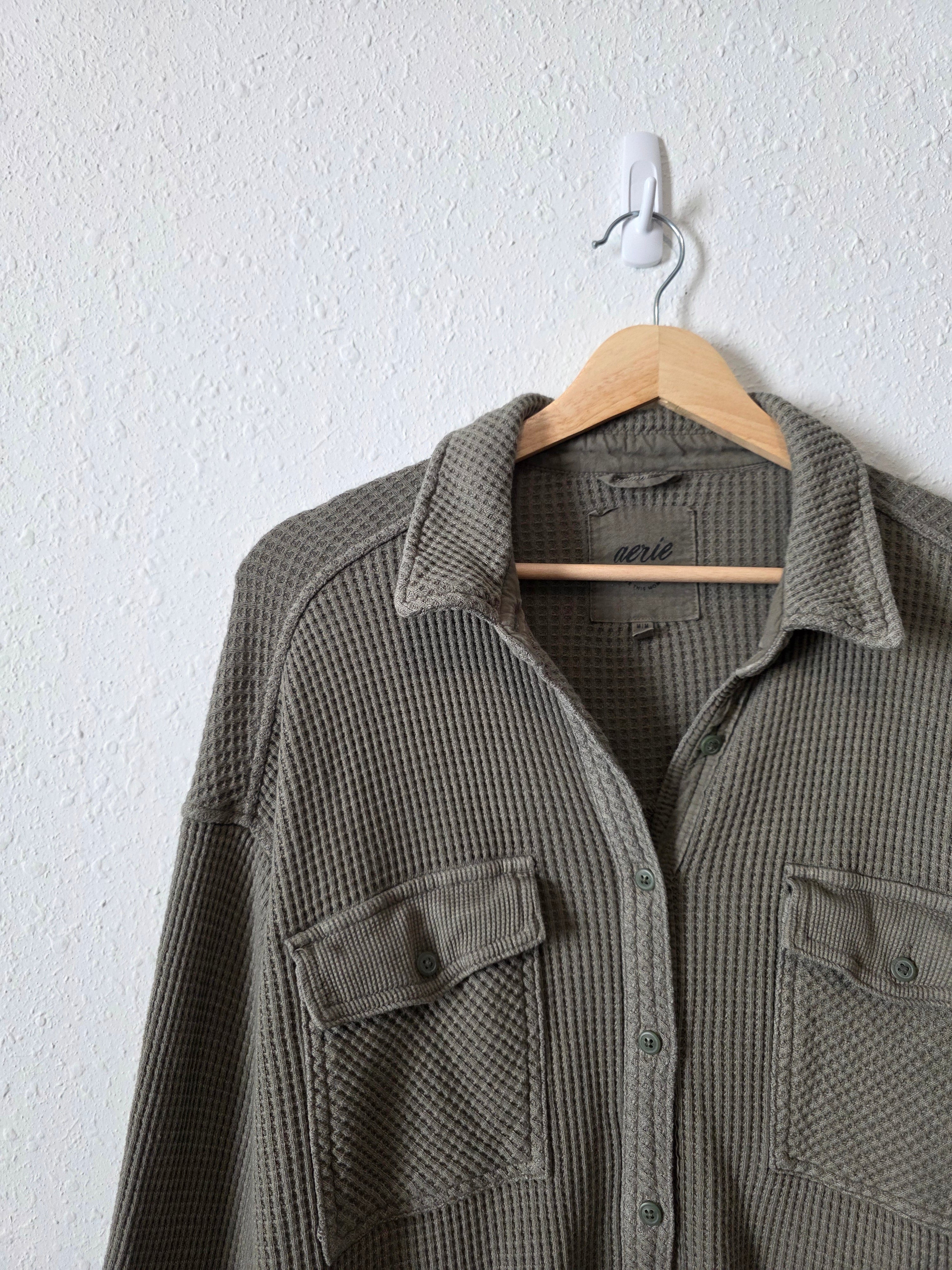 Aerie Olive Waffle Shirt Jacket (M)