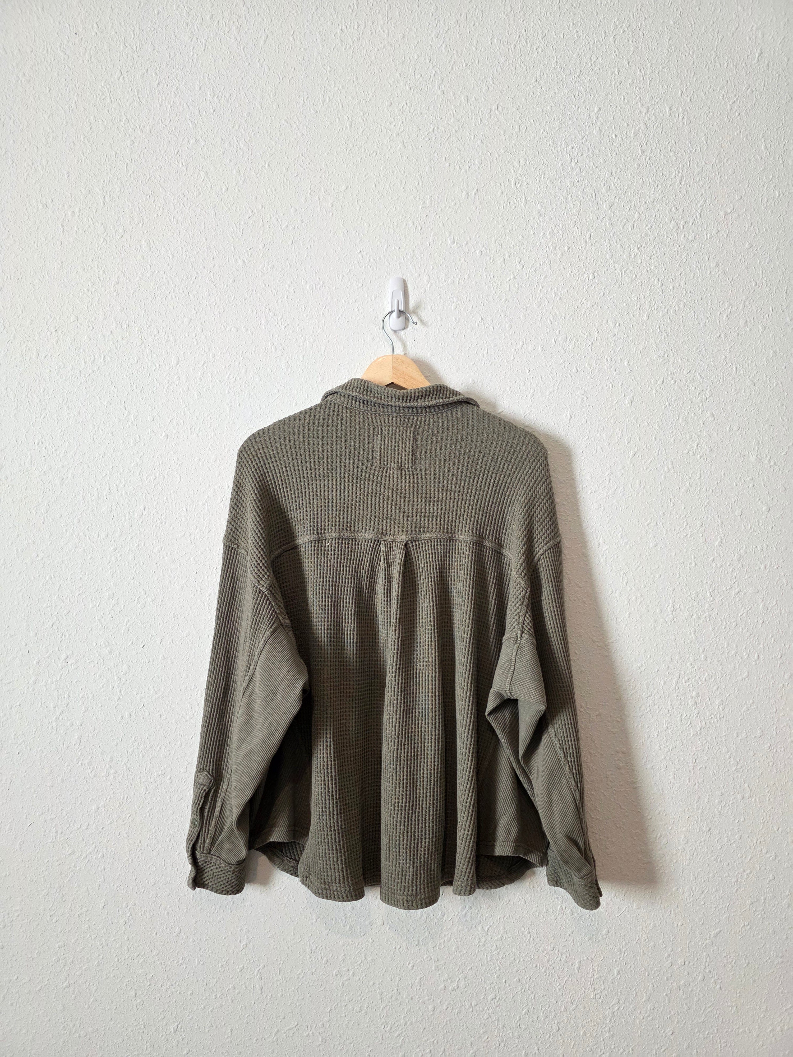 Aerie Olive Waffle Shirt Jacket (M)
