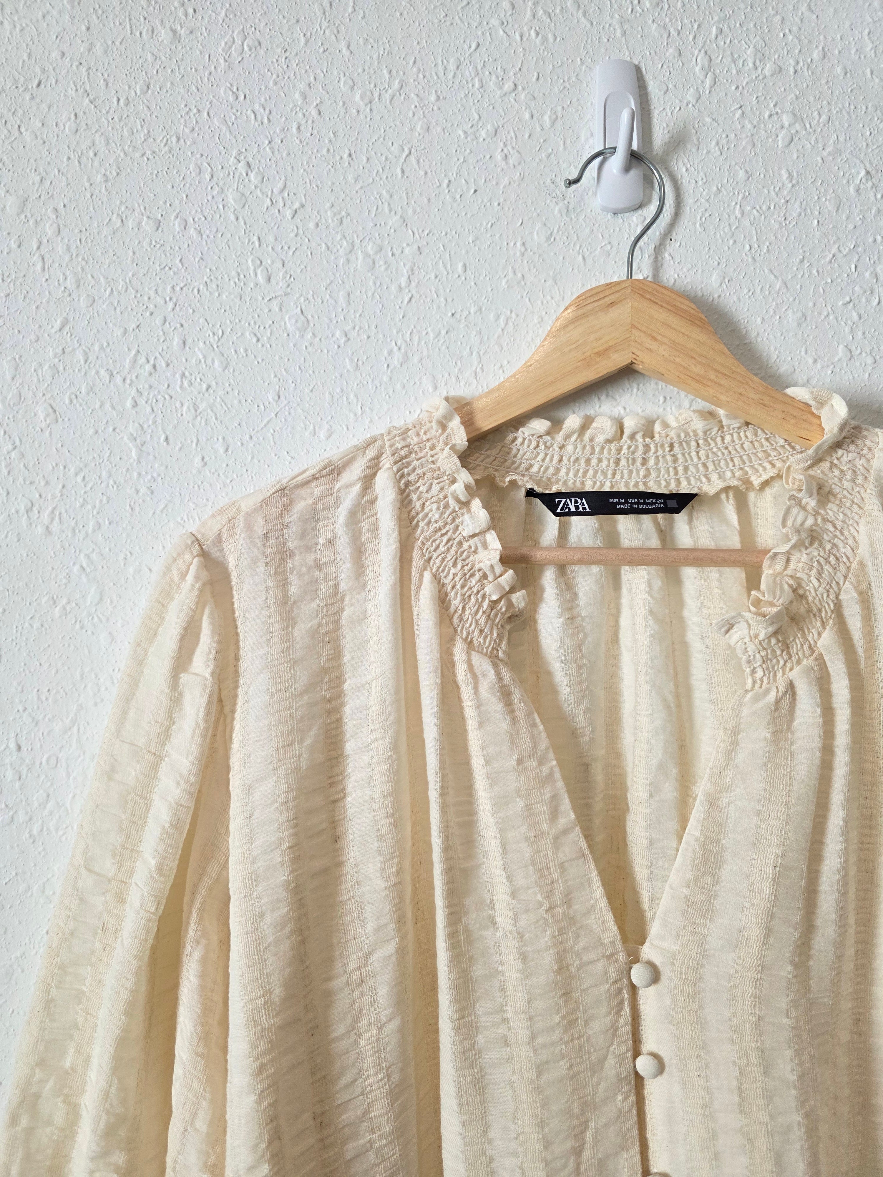 Zara Cotton Linen Puff Sleeve Blouse (M)
