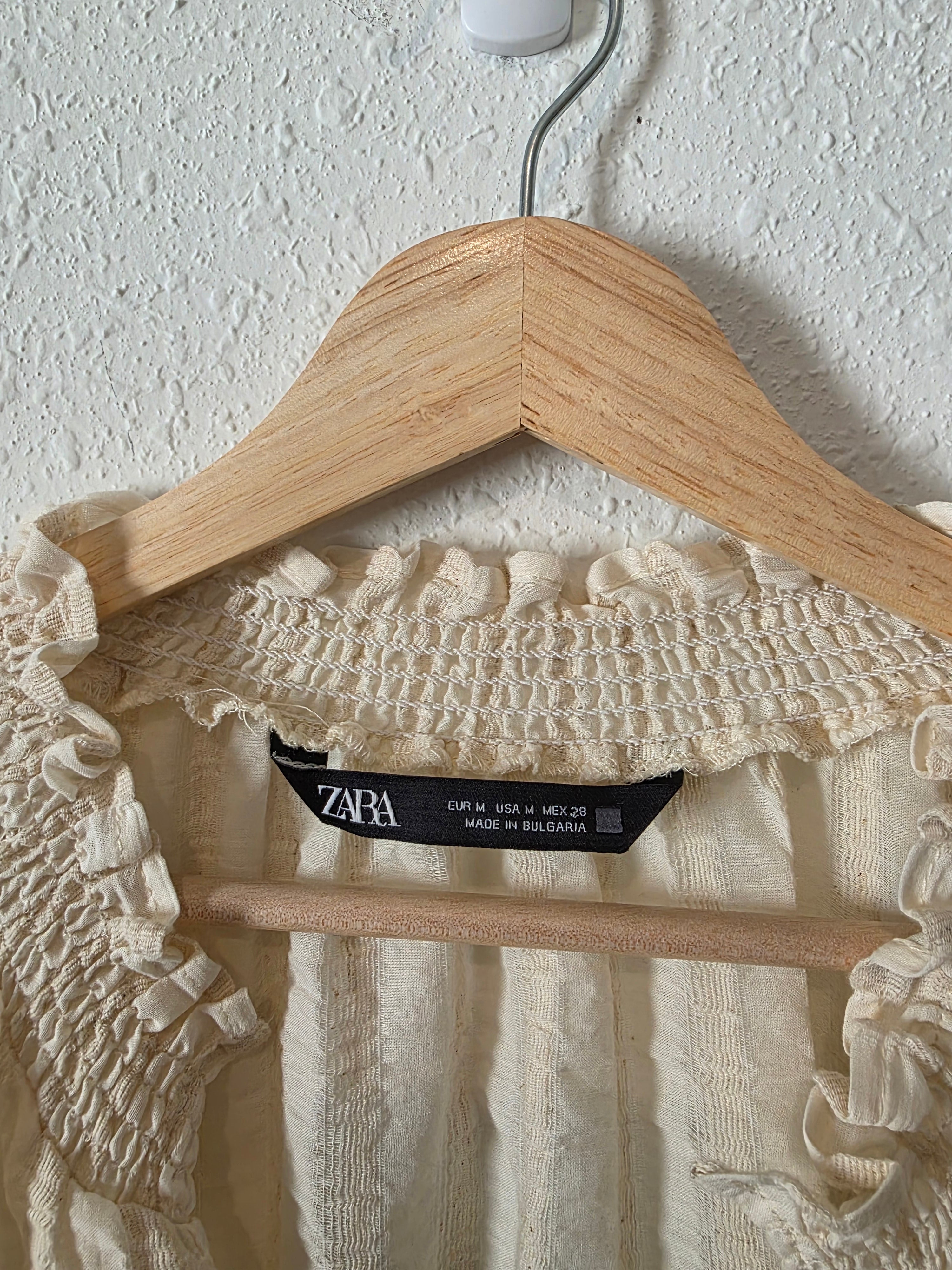 Zara Cotton Linen Puff Sleeve Blouse (M)