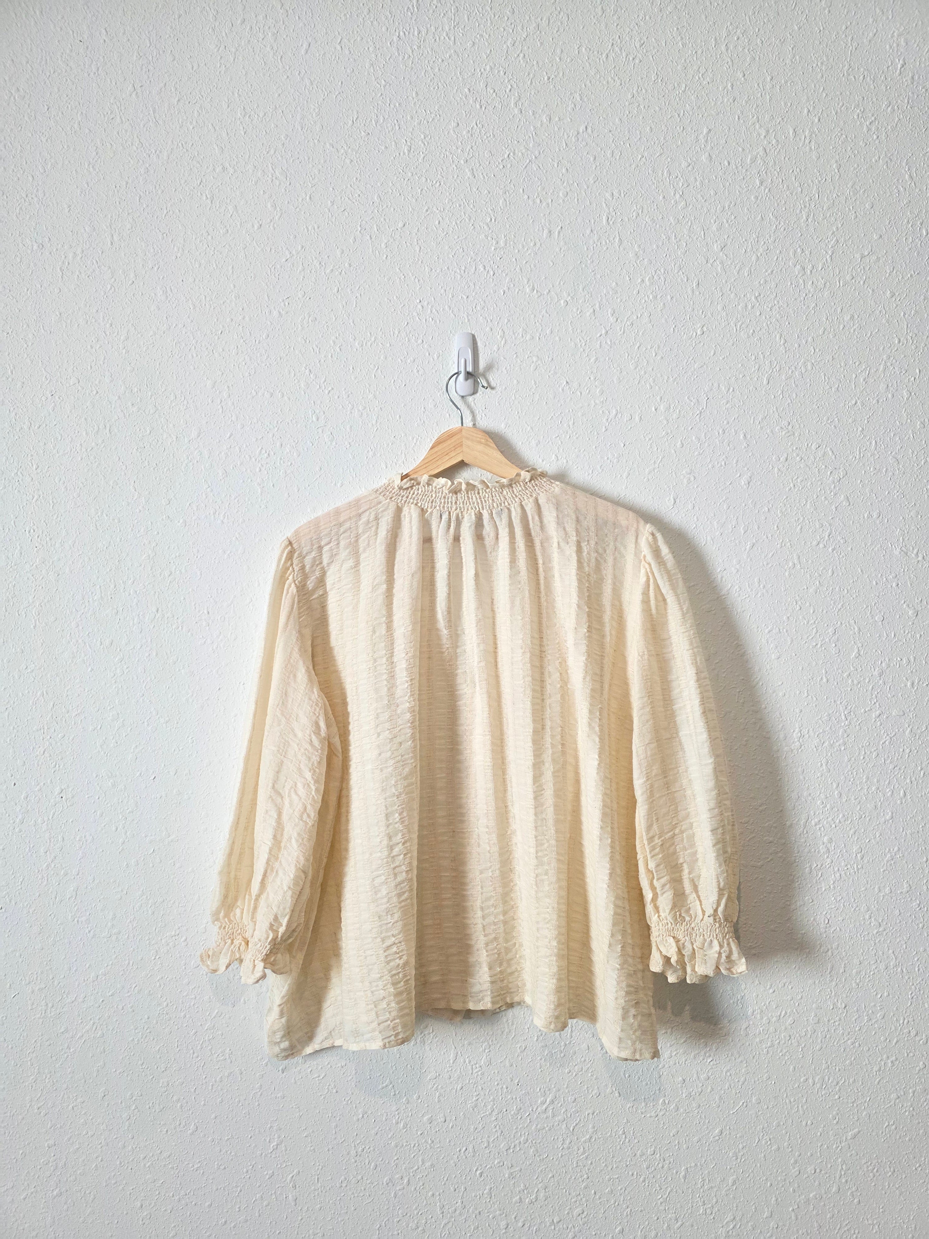 Zara Cotton Linen Puff Sleeve Blouse (M)
