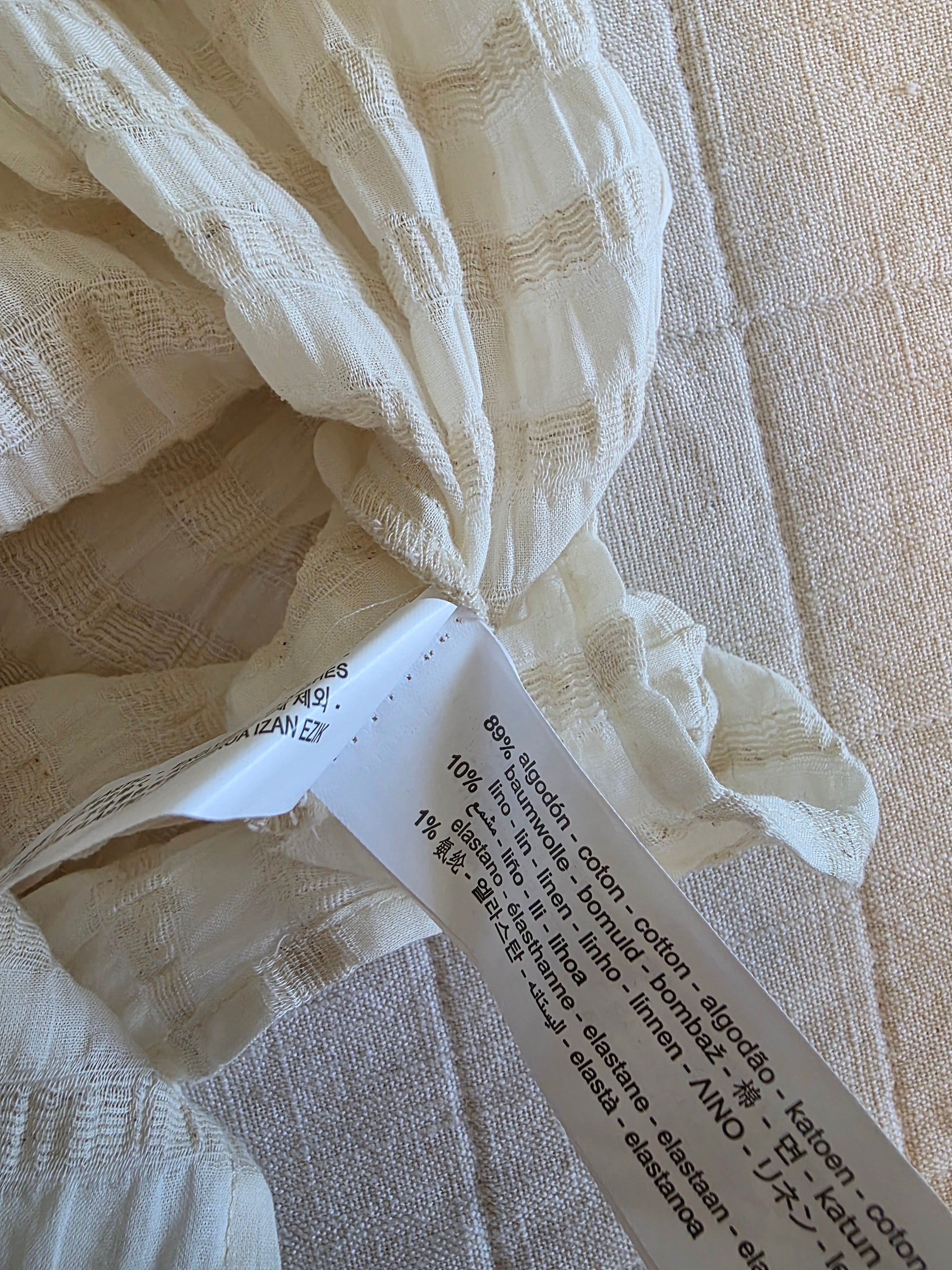 Zara Cotton Linen Puff Sleeve Blouse (M)
