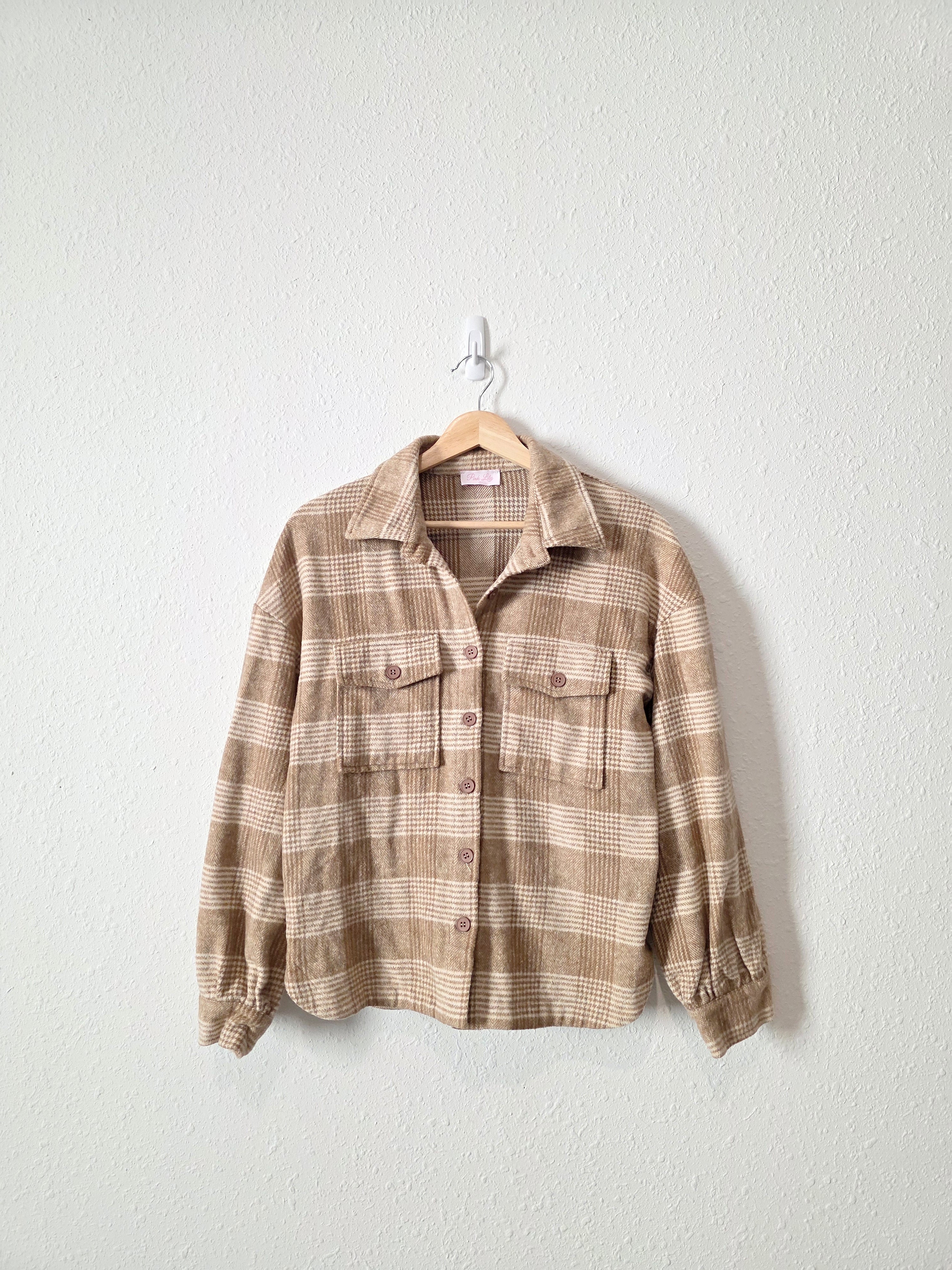 Pink Lily Brown Plaid Shirt Jacket (S)