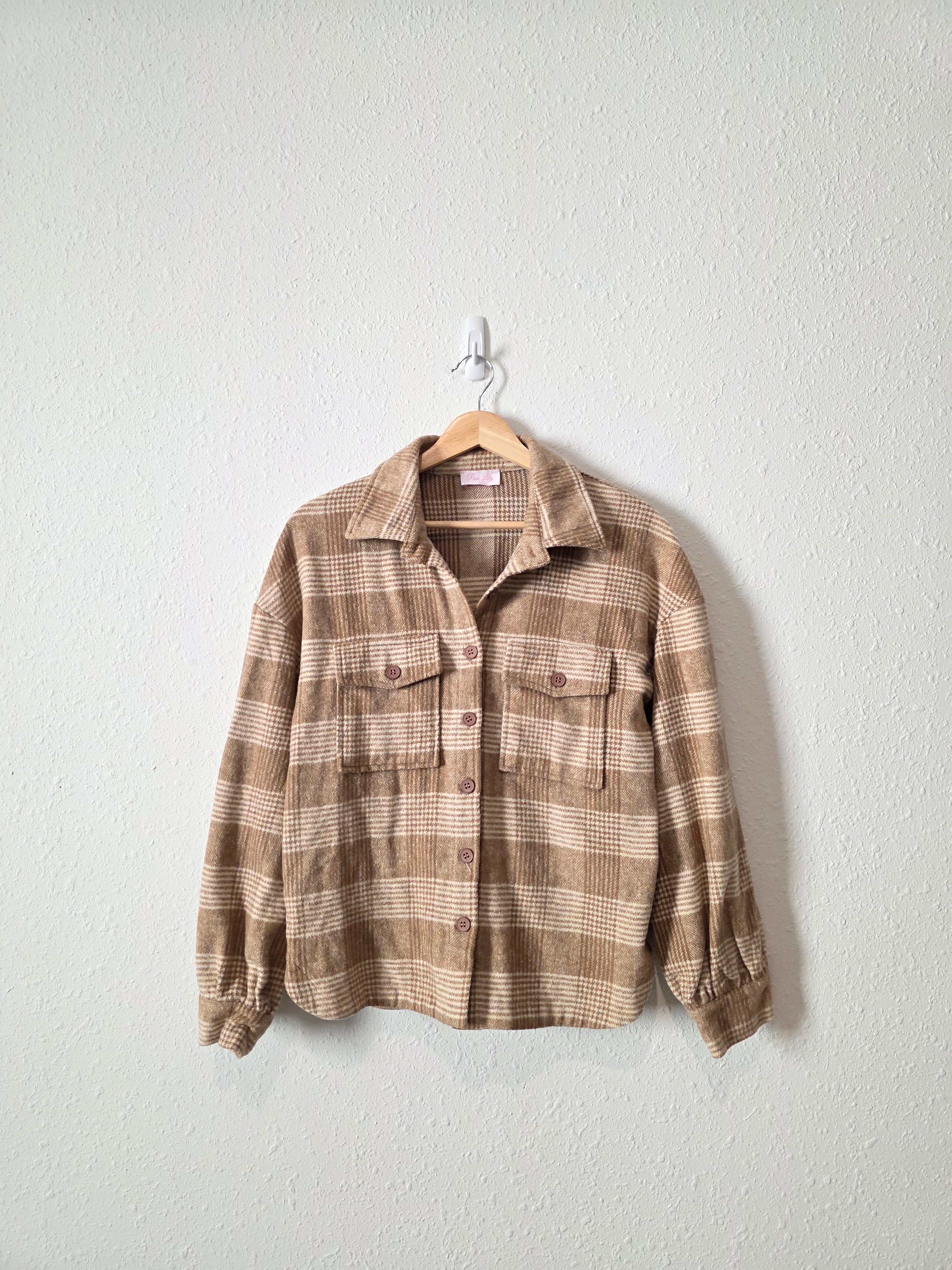 Pink Lily Brown Plaid Shirt Jacket (S)
