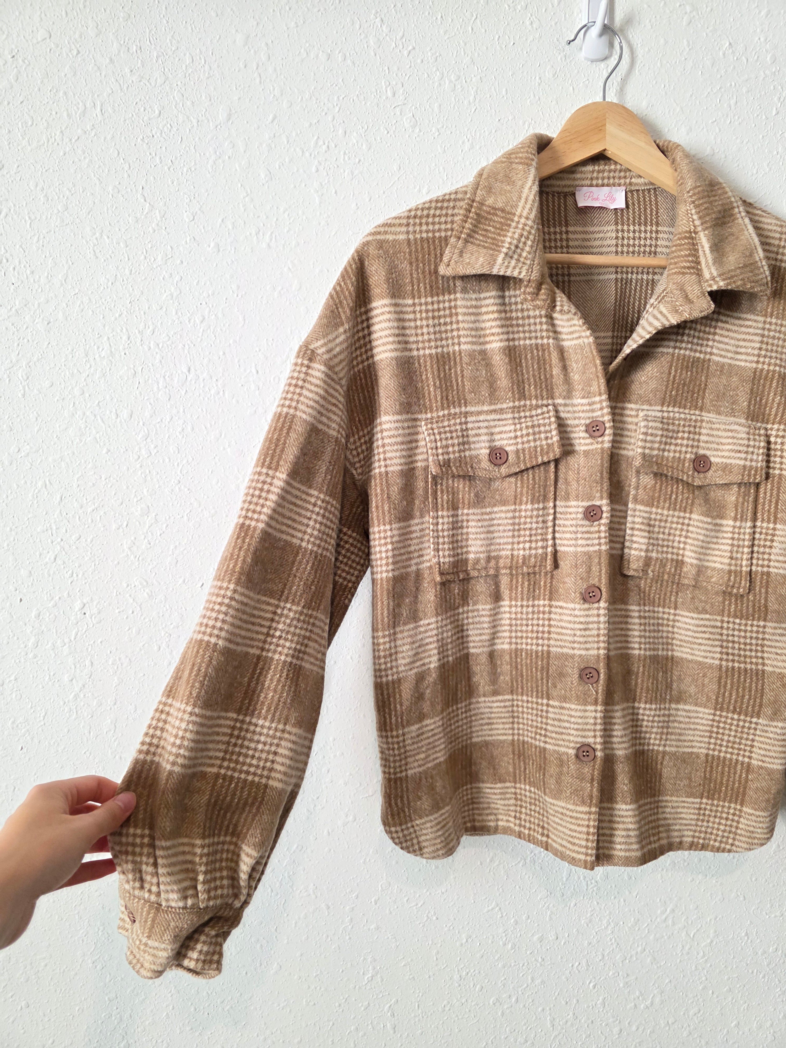 Pink Lily Brown Plaid Shirt Jacket (S)