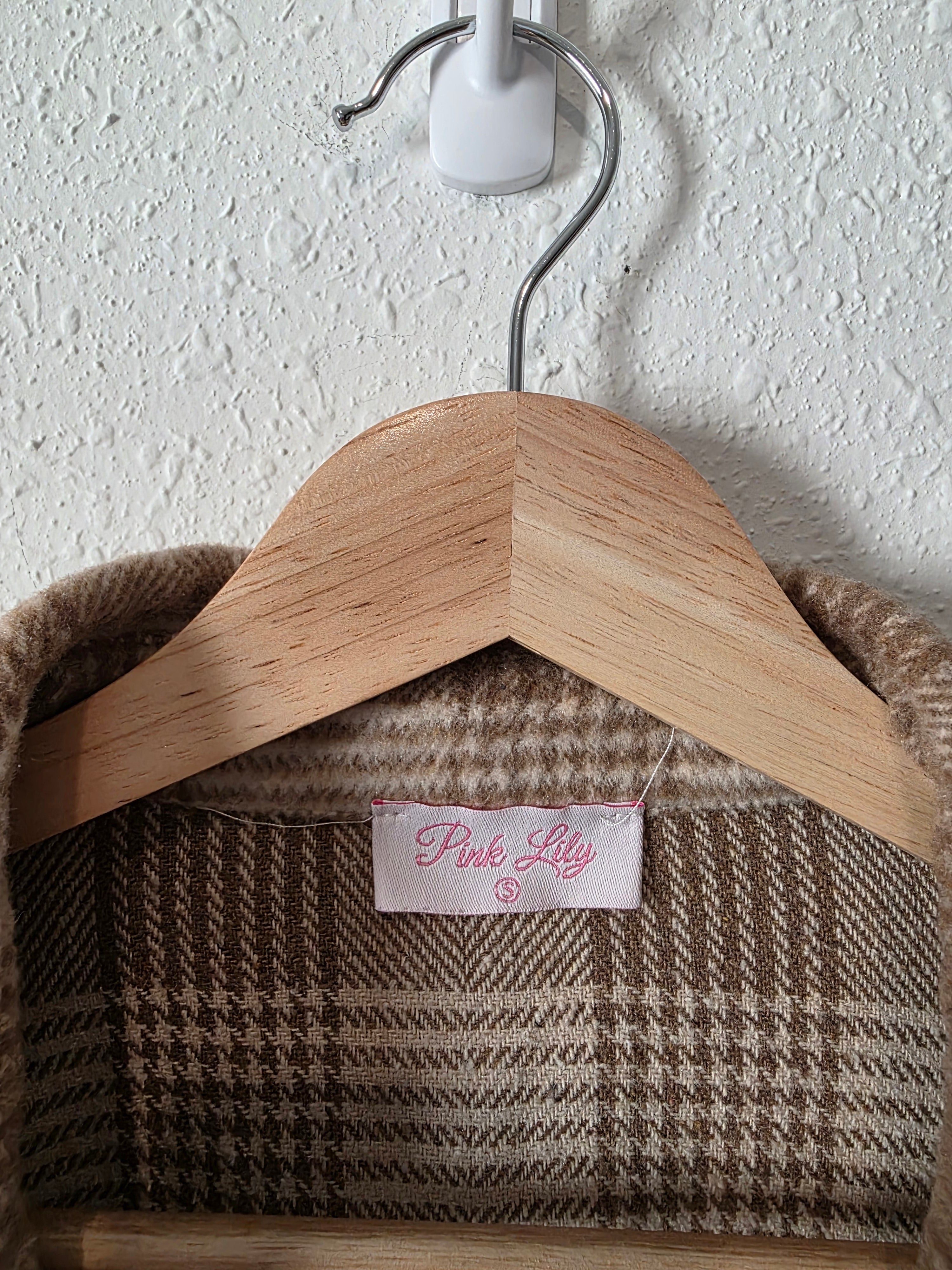 Pink Lily Brown Plaid Shirt Jacket (S)