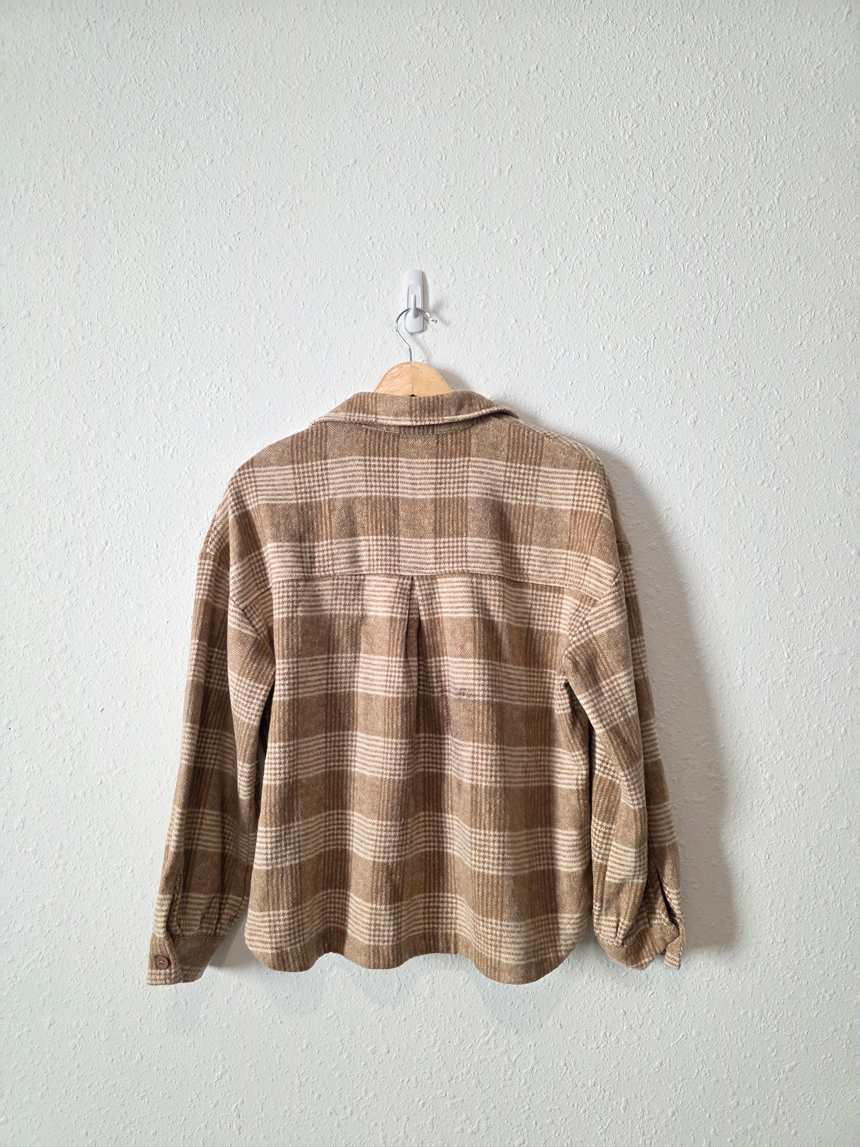 Pink Lily Brown Plaid Shirt Jacket (S)