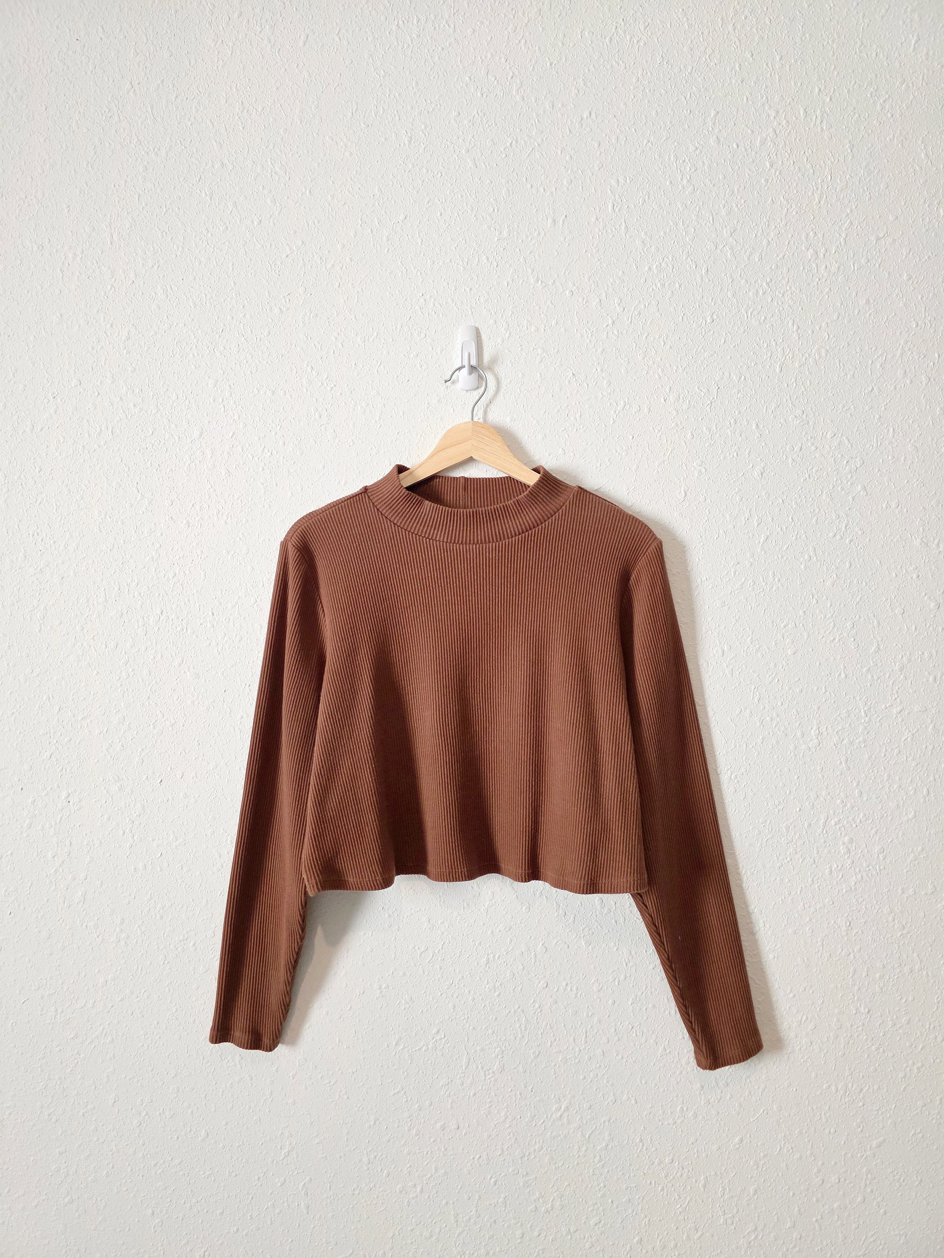 Eloquii Brown Ribbed Mock Top (22/24)