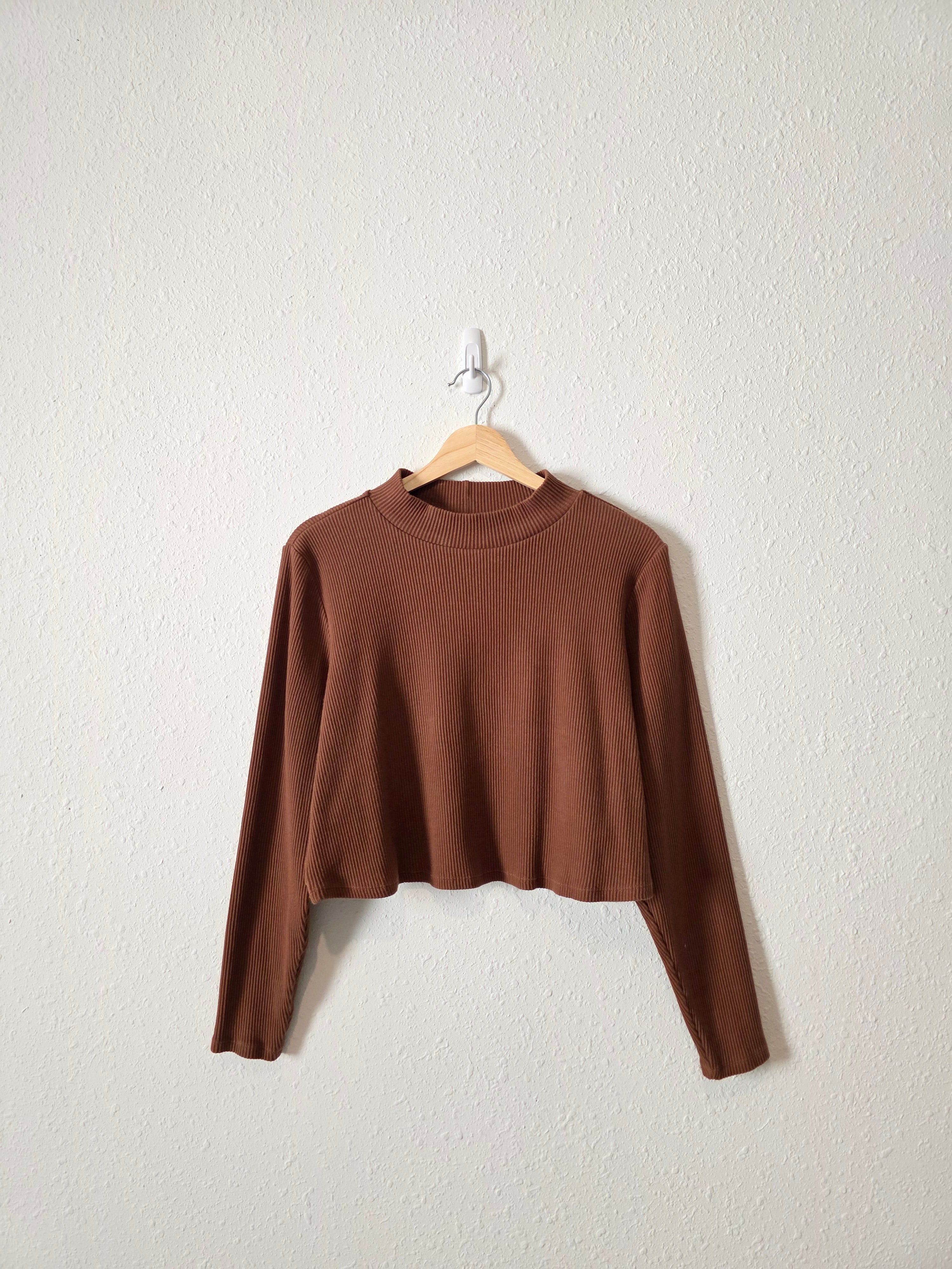 Eloquii Brown Ribbed Mock Top (22/24)