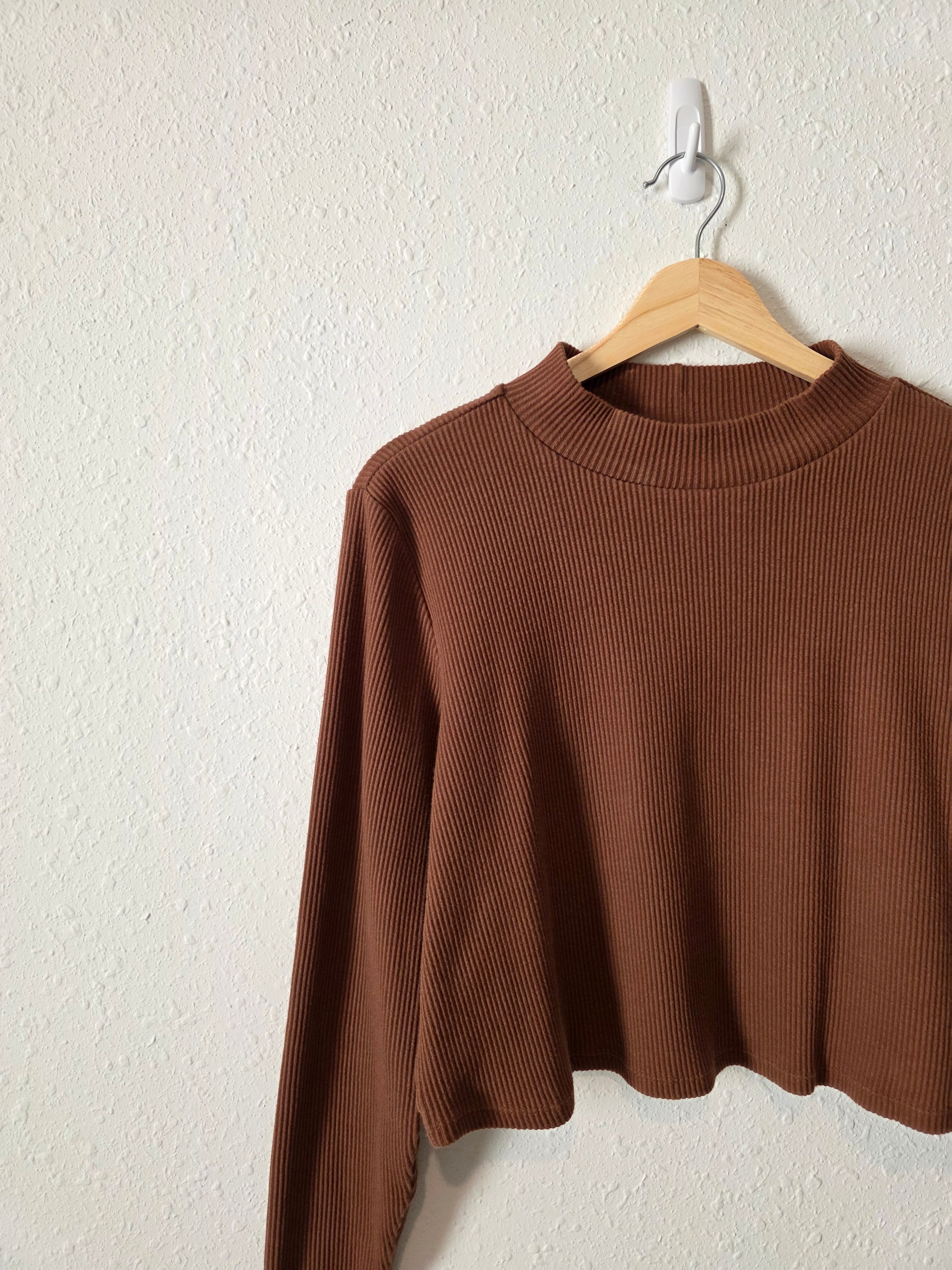 Eloquii Brown Ribbed Mock Top (22/24)
