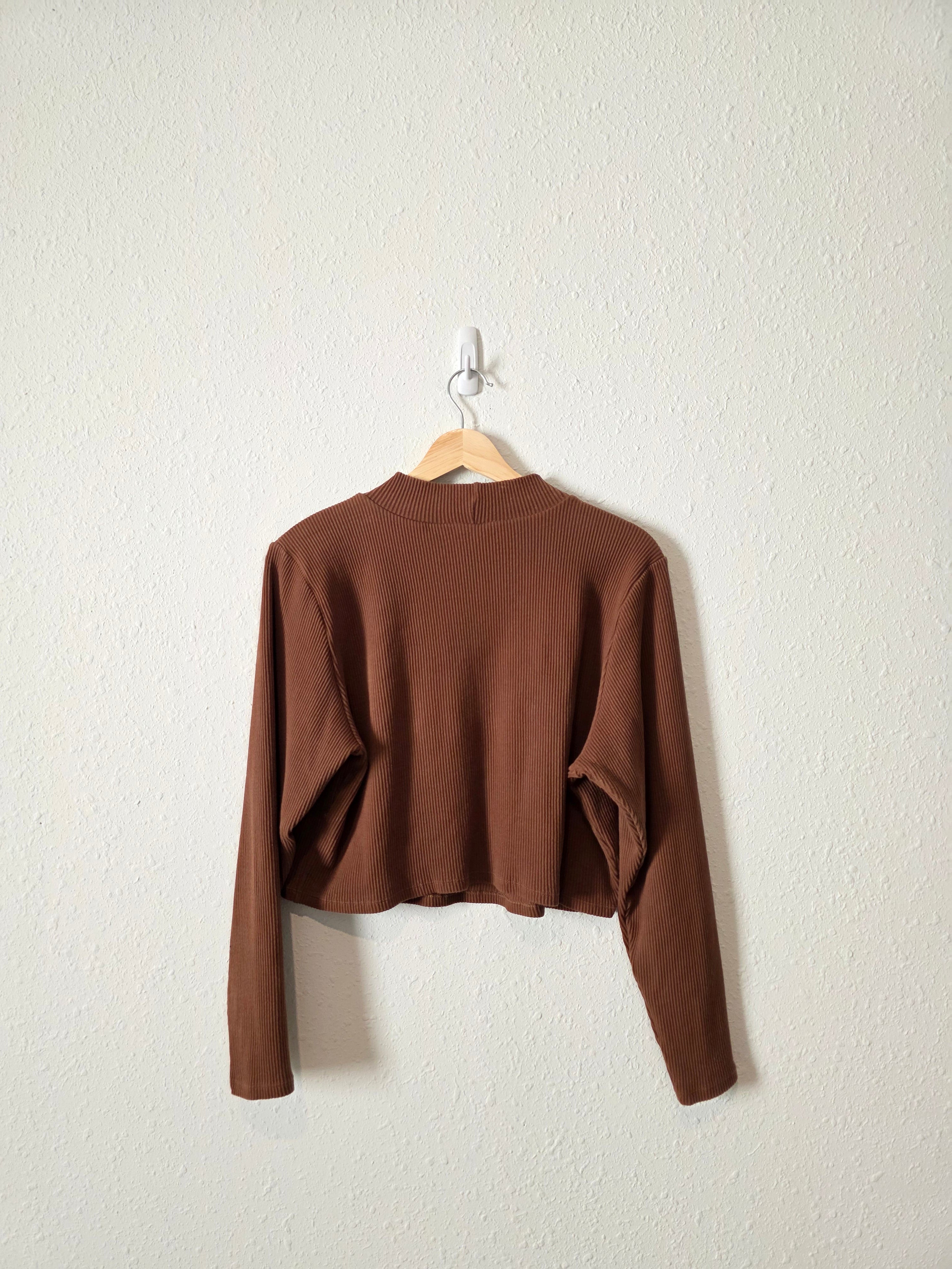 Eloquii Brown Ribbed Mock Top (22/24)