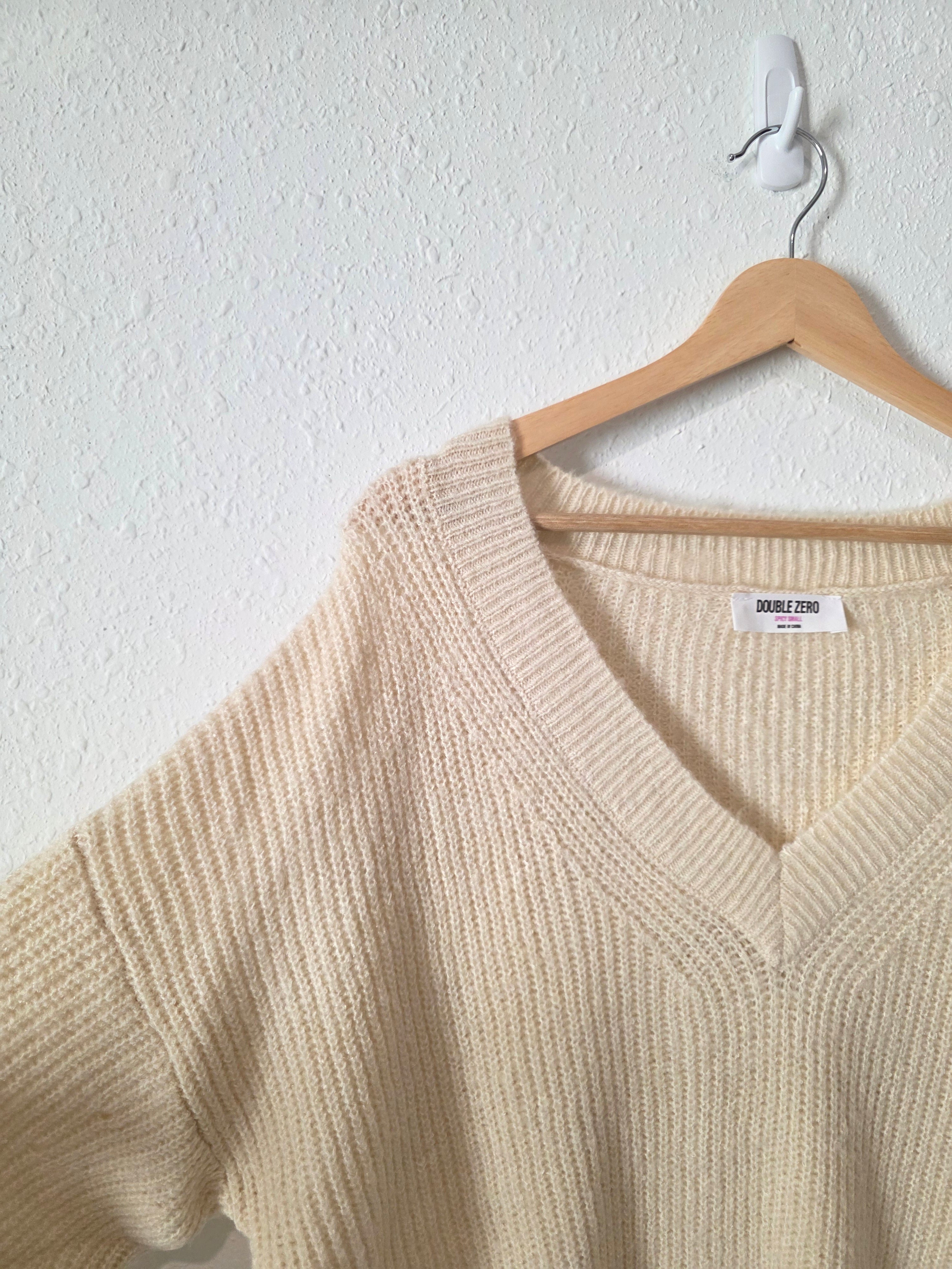 Cream Ribbed Knit Sweater (S)