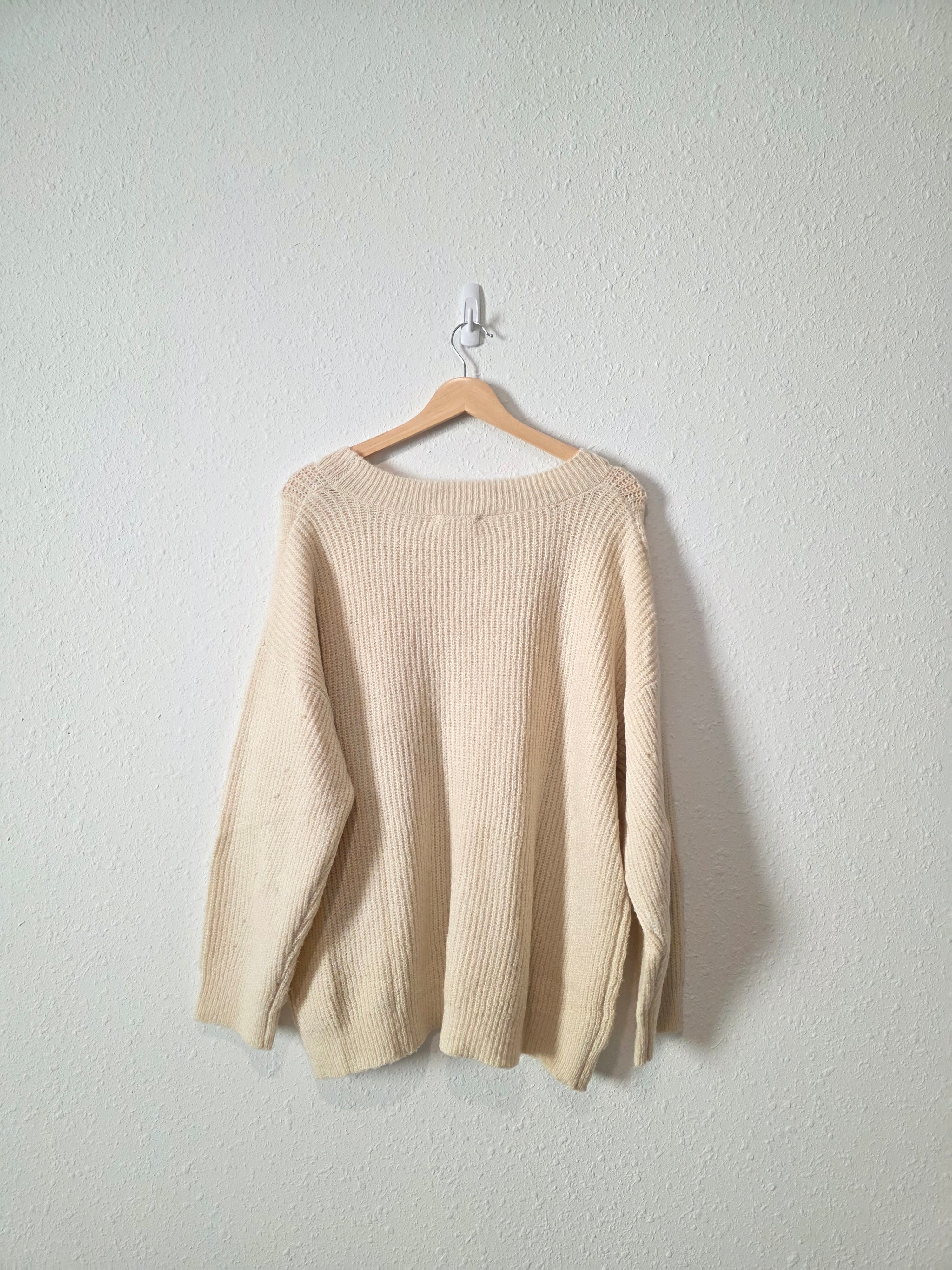 Cream Ribbed Knit Sweater (S)
