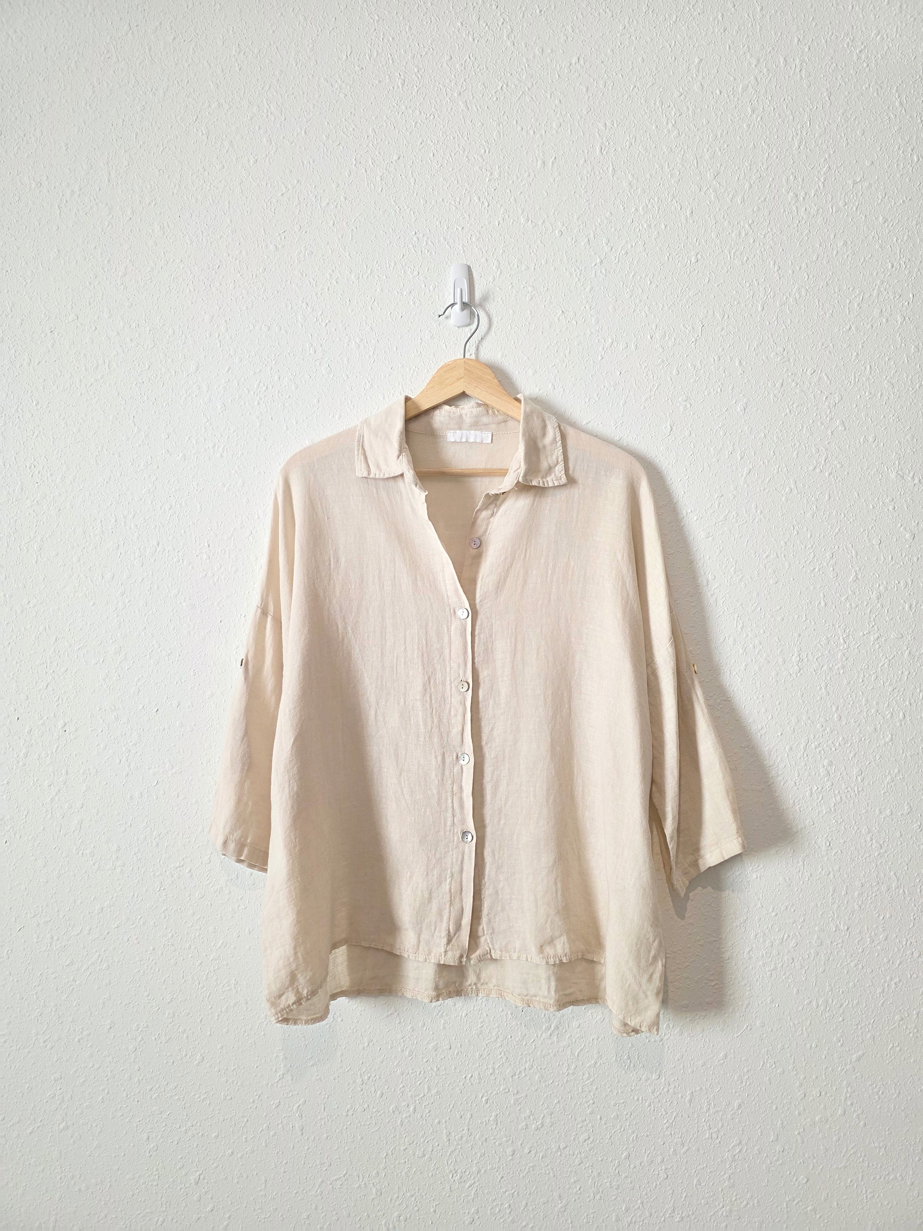 Neutral Linen Relaxed Button Up (L/XL)