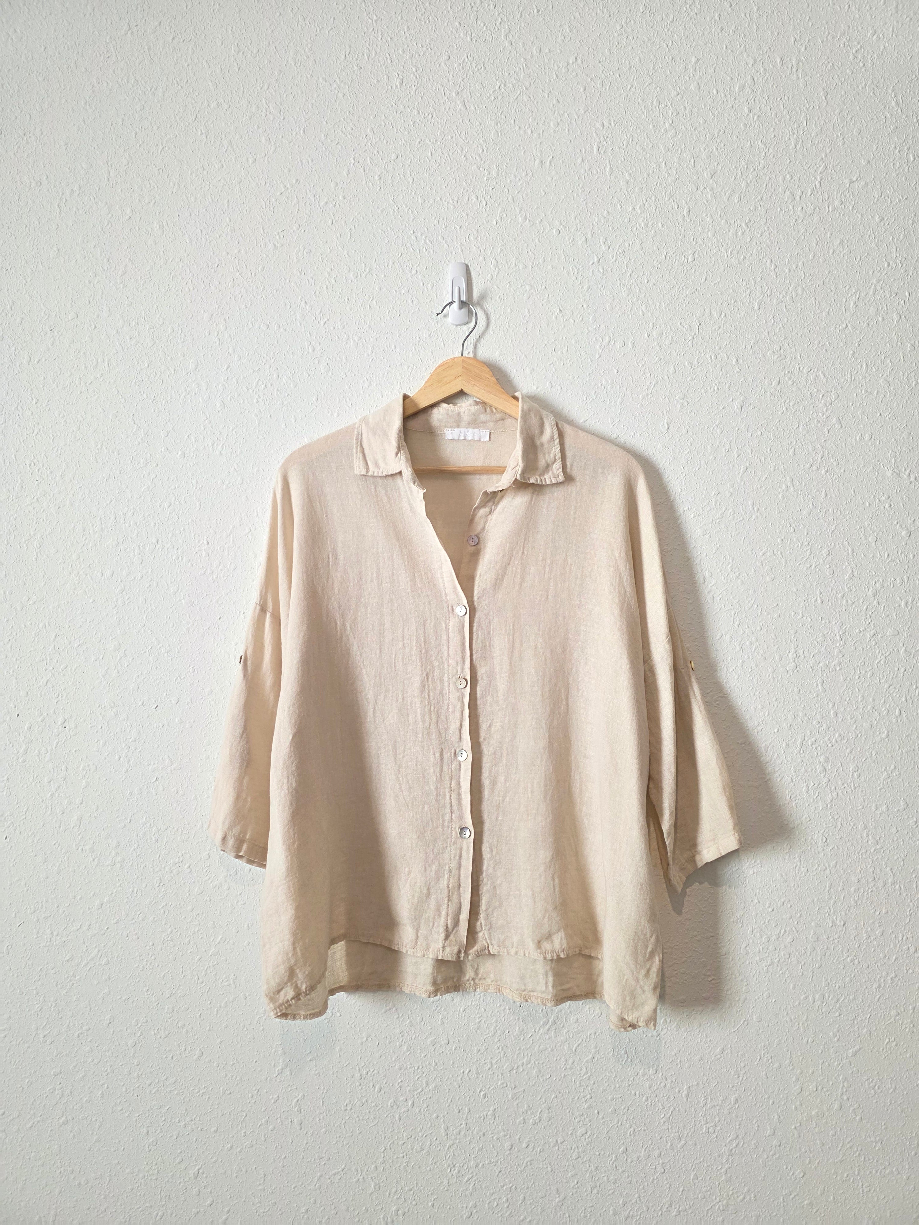 Neutral Linen Relaxed Button Up (L/XL)