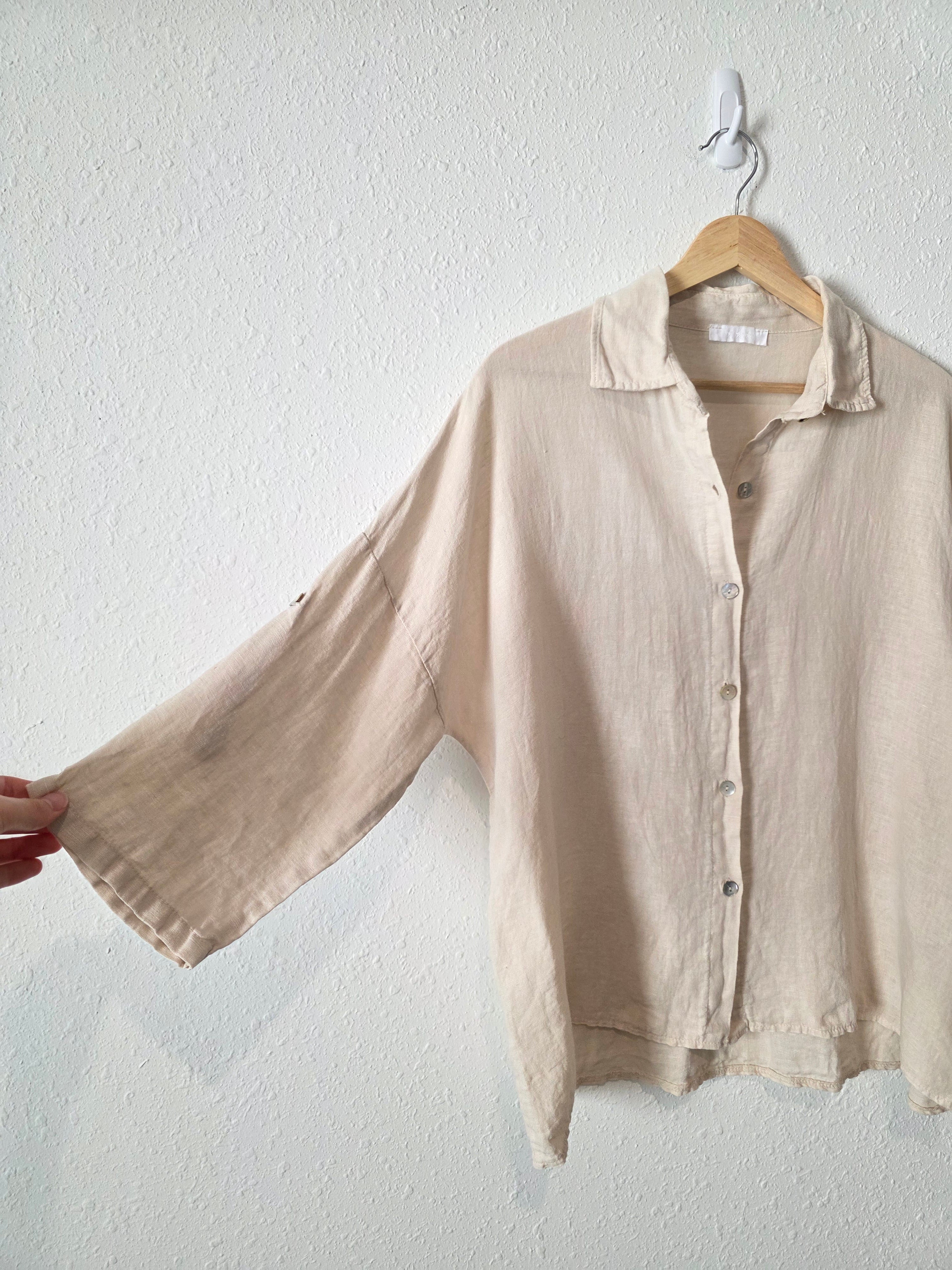 Neutral Linen Relaxed Button Up (L/XL)