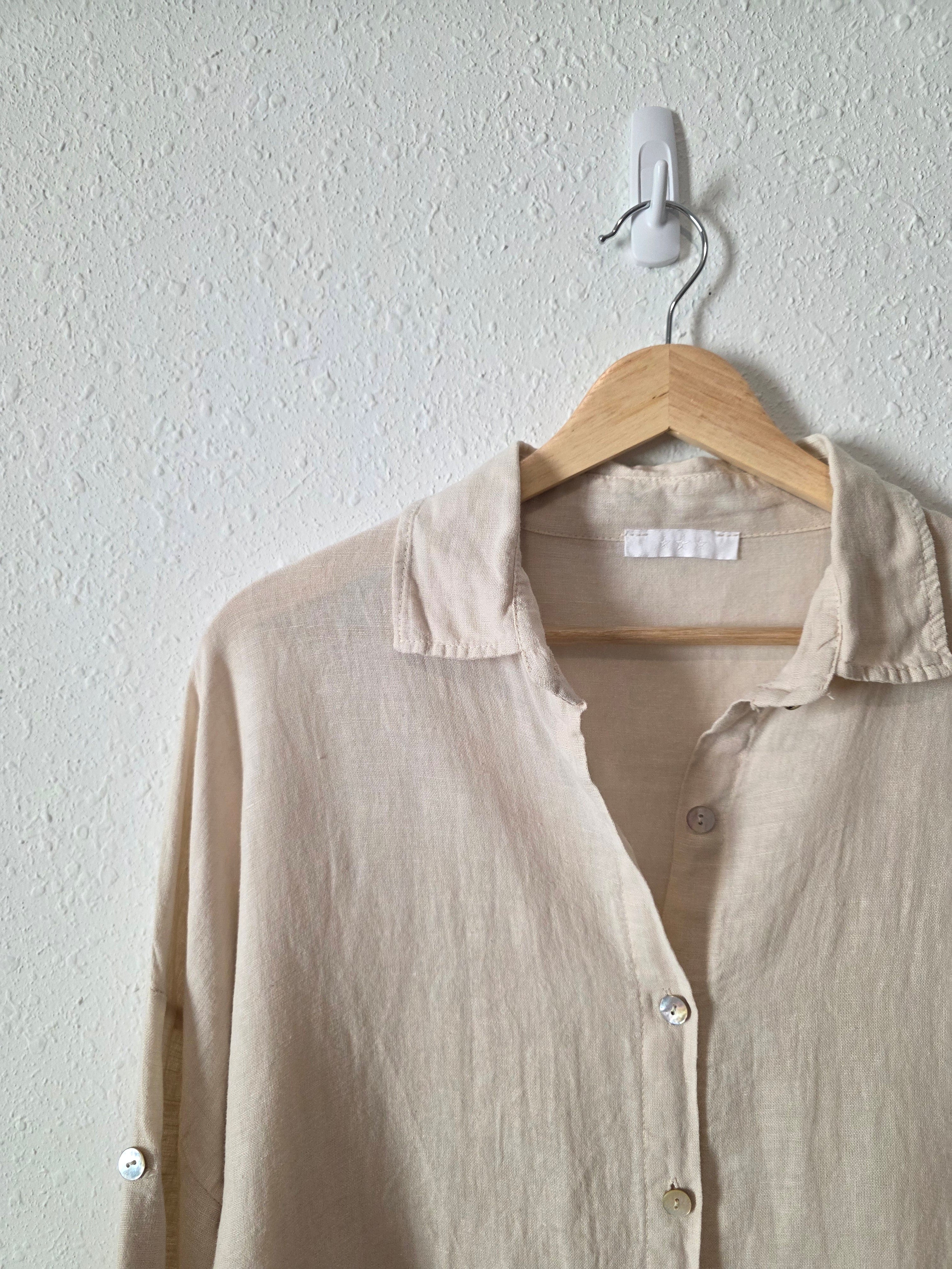 Neutral Linen Relaxed Button Up (L/XL)