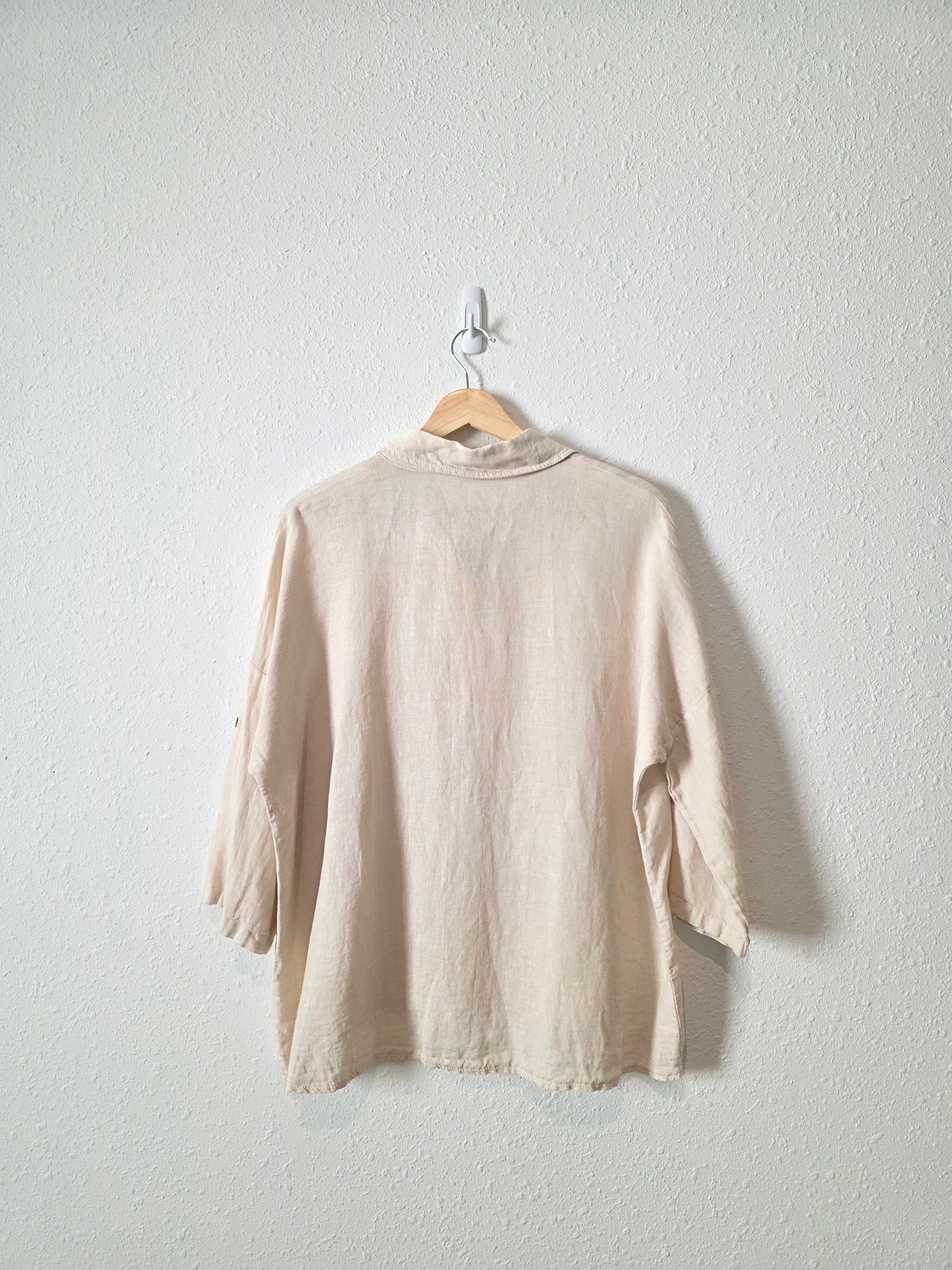 Neutral Linen Relaxed Button Up (L/XL)