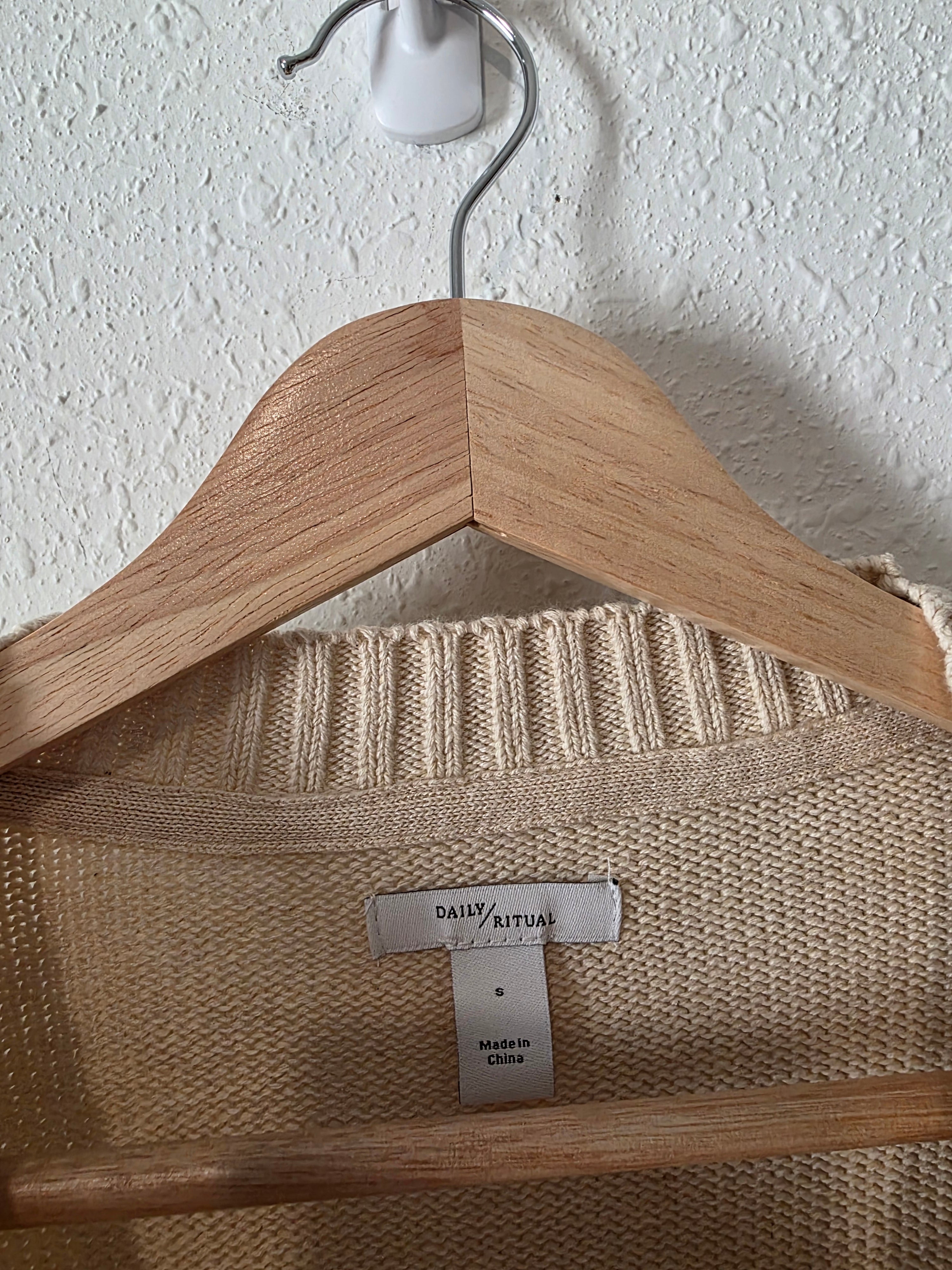 NEW Cream Ribbed Cotton Sweater (S)