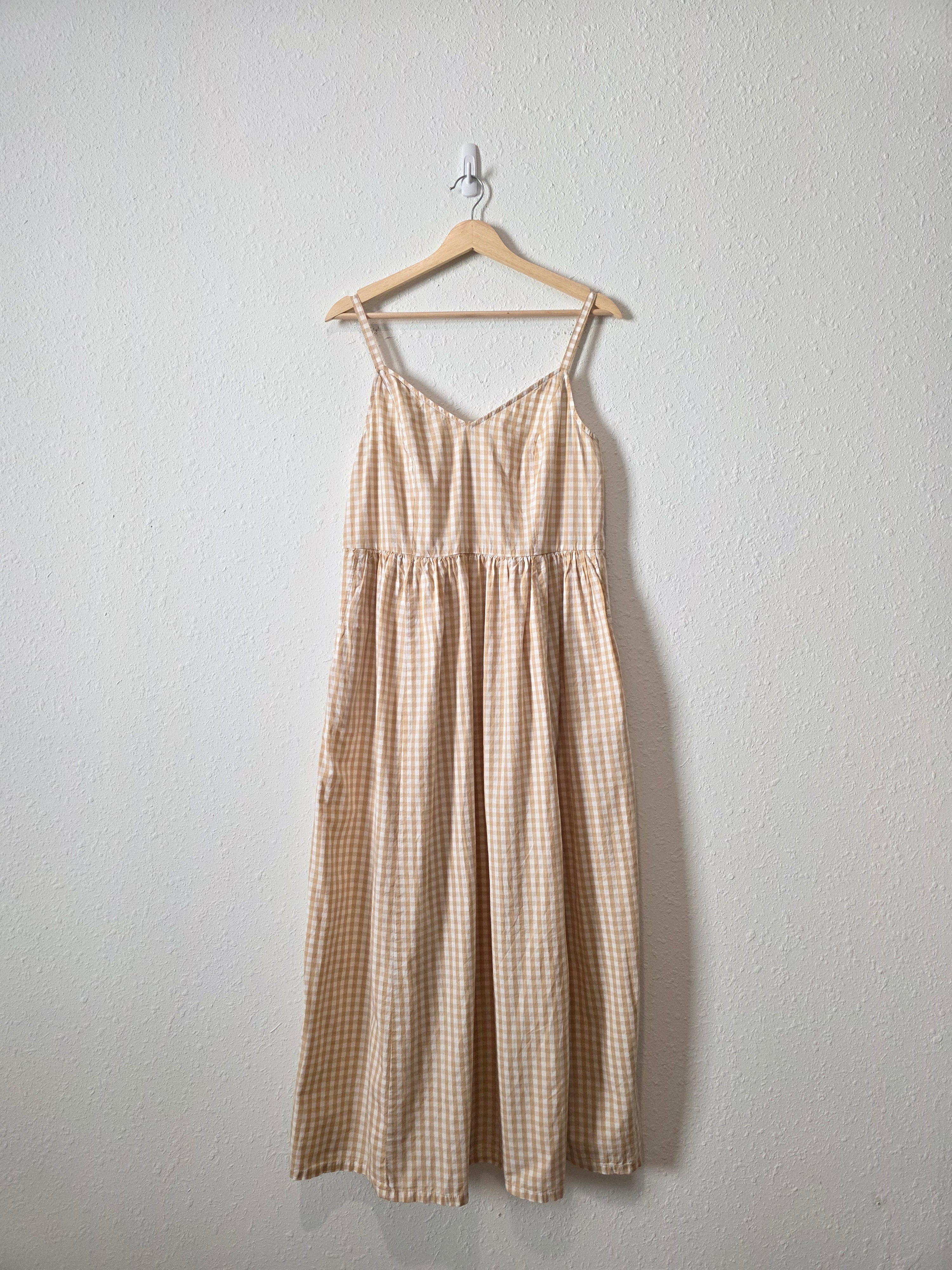 Neutral Gingham Cotton Maxi Dress (M)