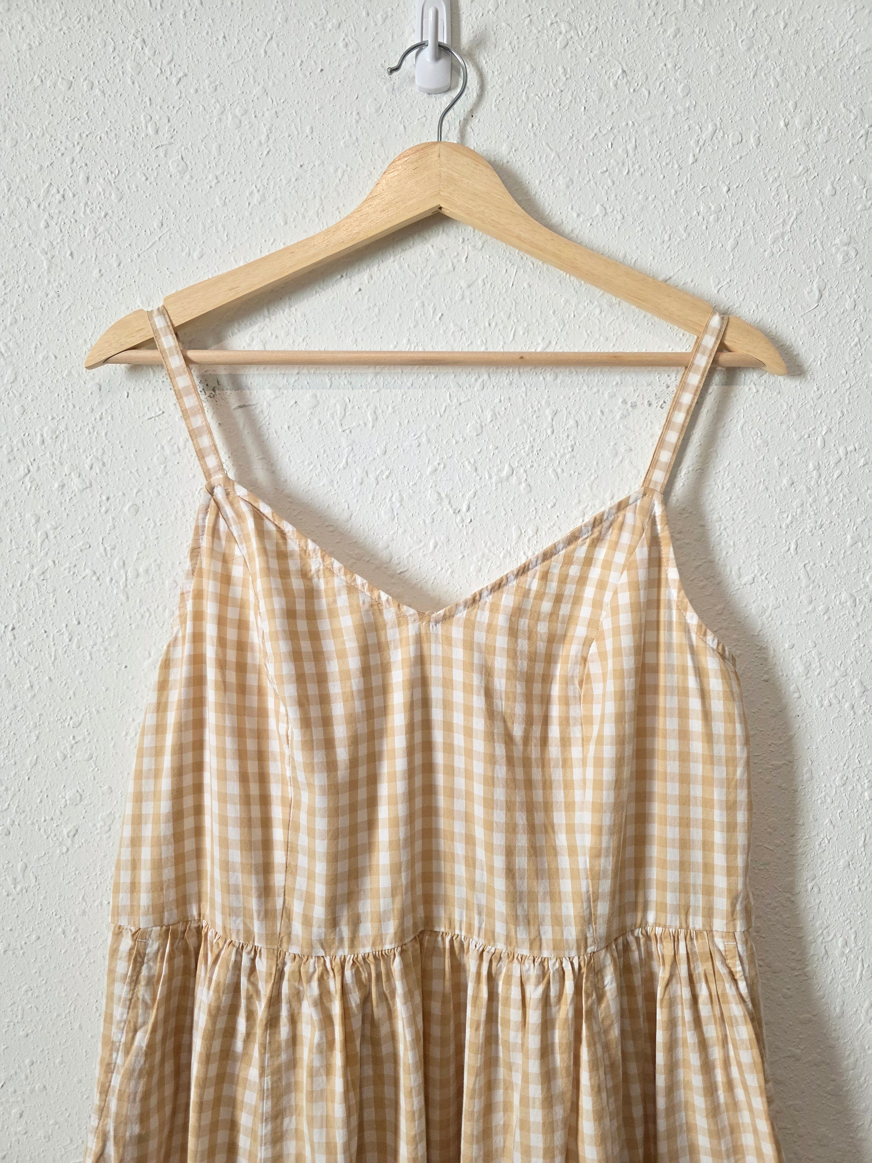 Neutral Gingham Cotton Maxi Dress (M)