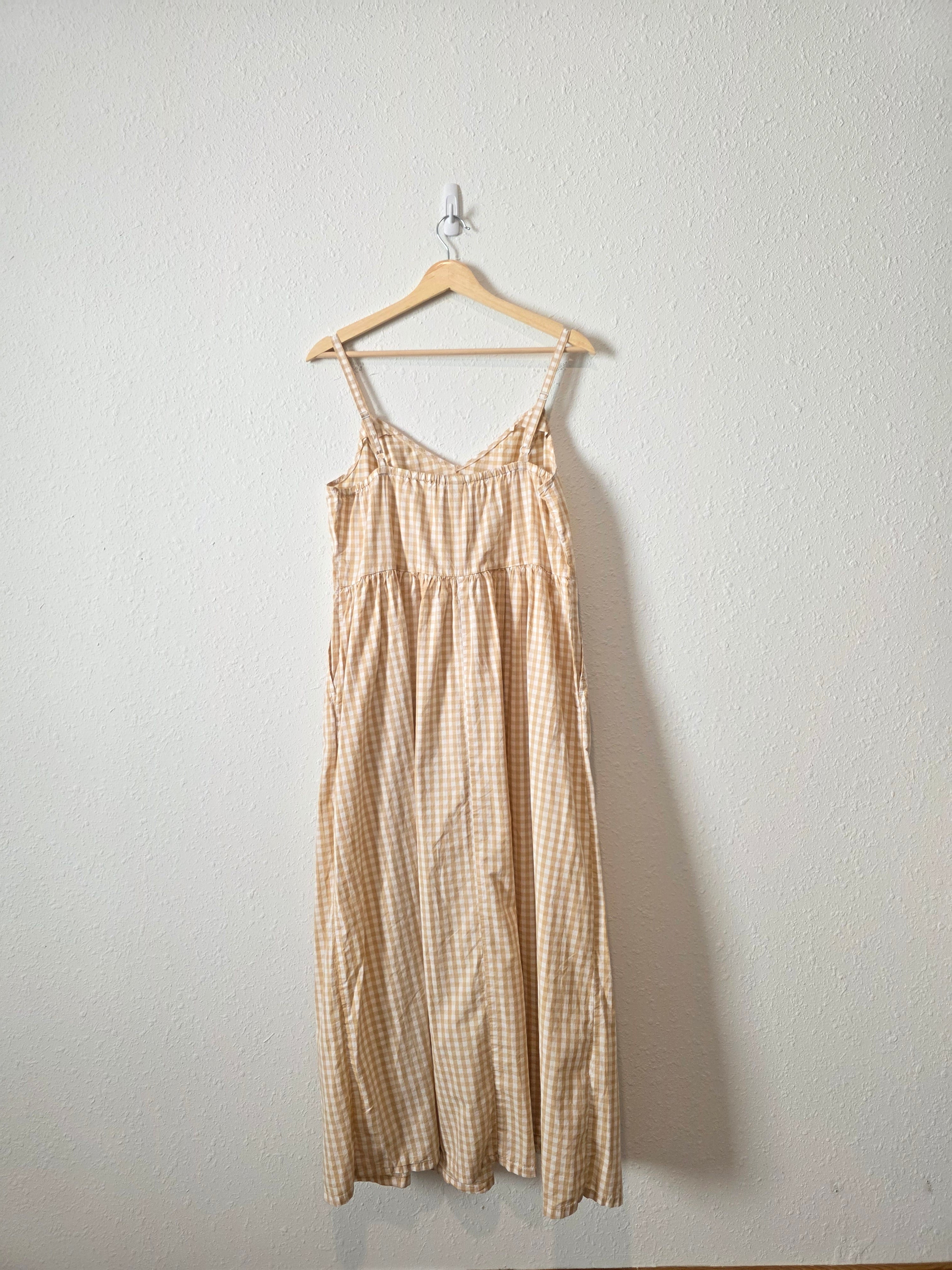 Neutral Gingham Cotton Maxi Dress (M)