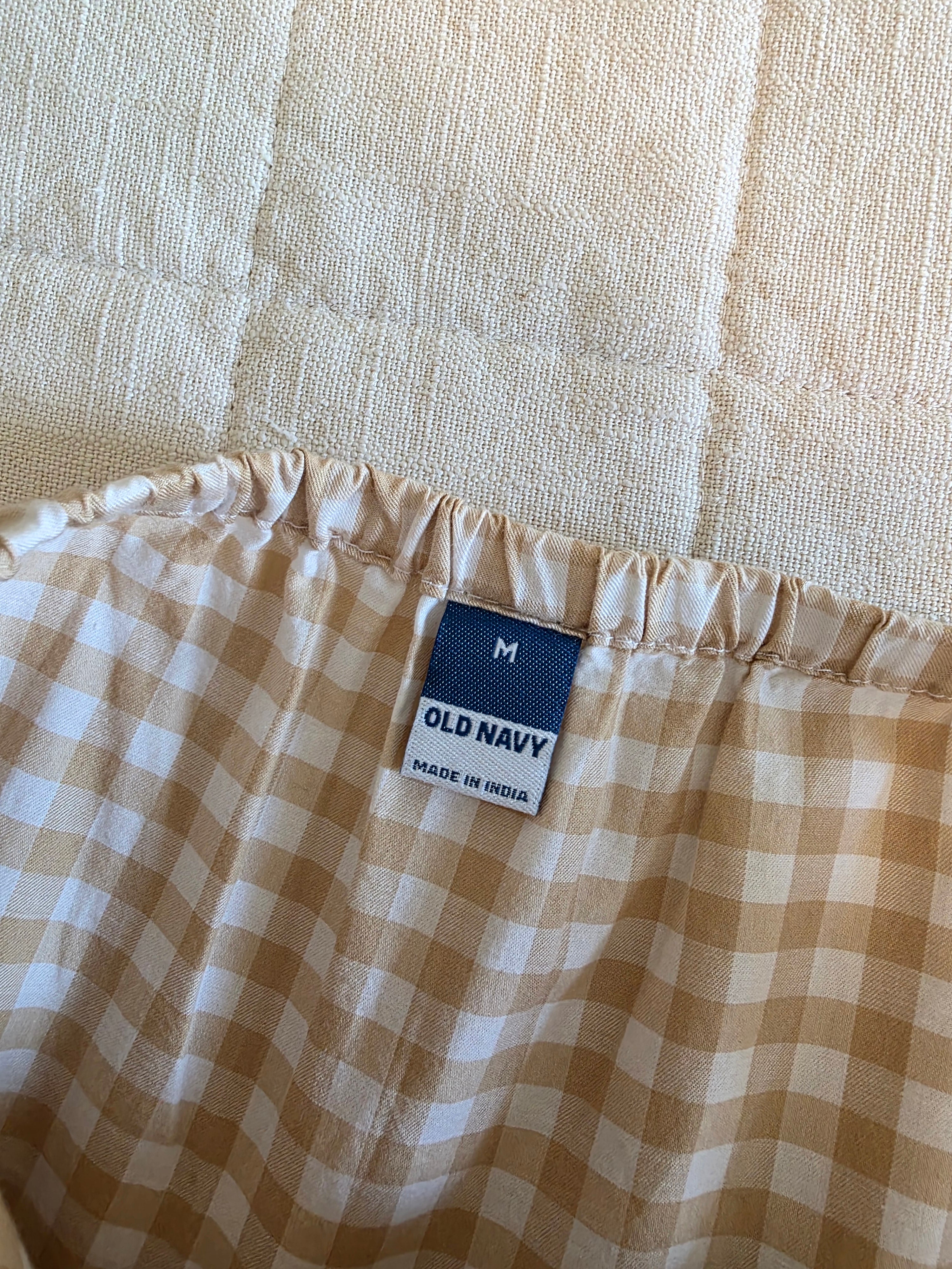 Neutral Gingham Cotton Maxi Dress (M)