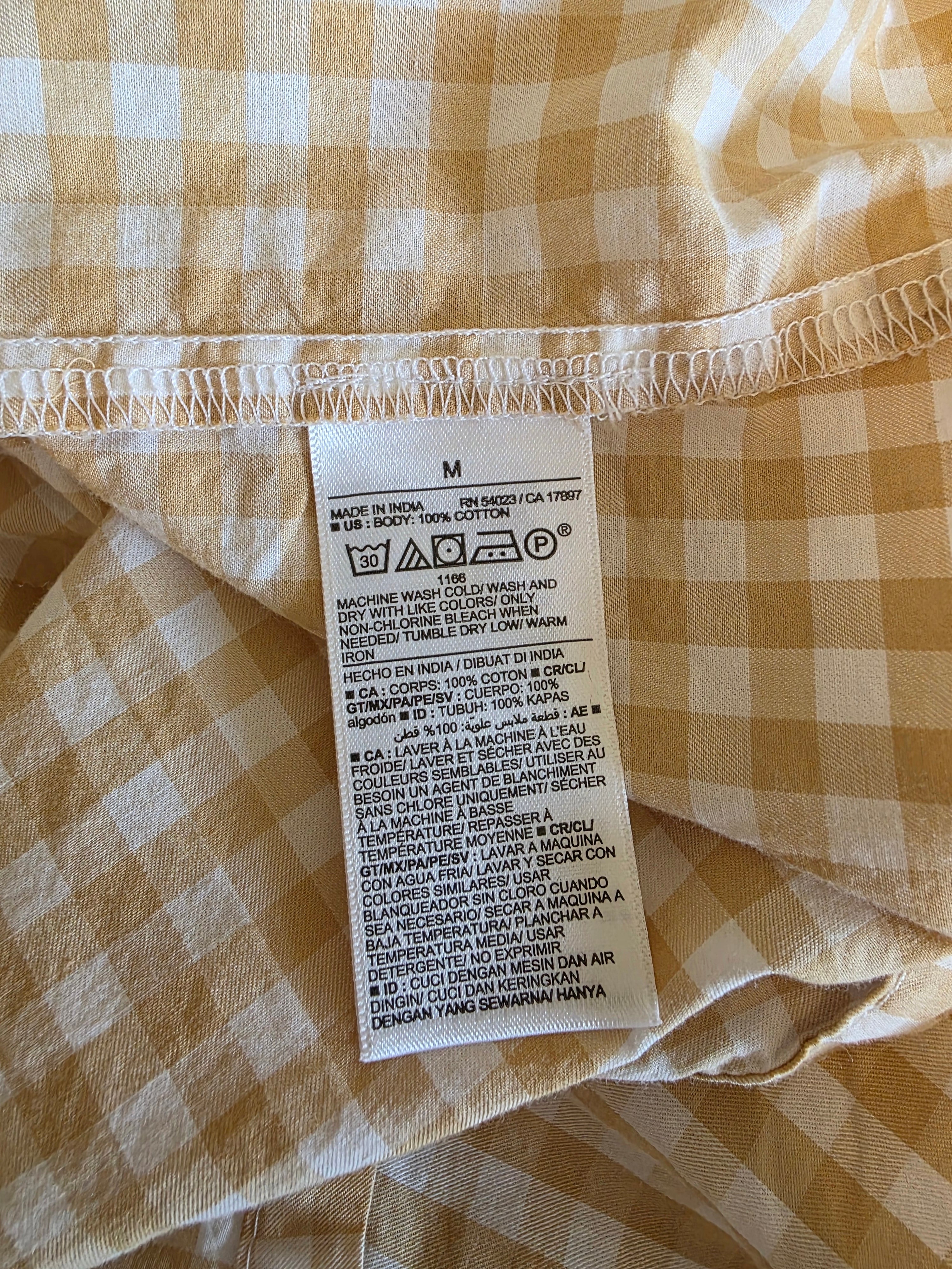Neutral Gingham Cotton Maxi Dress (M)
