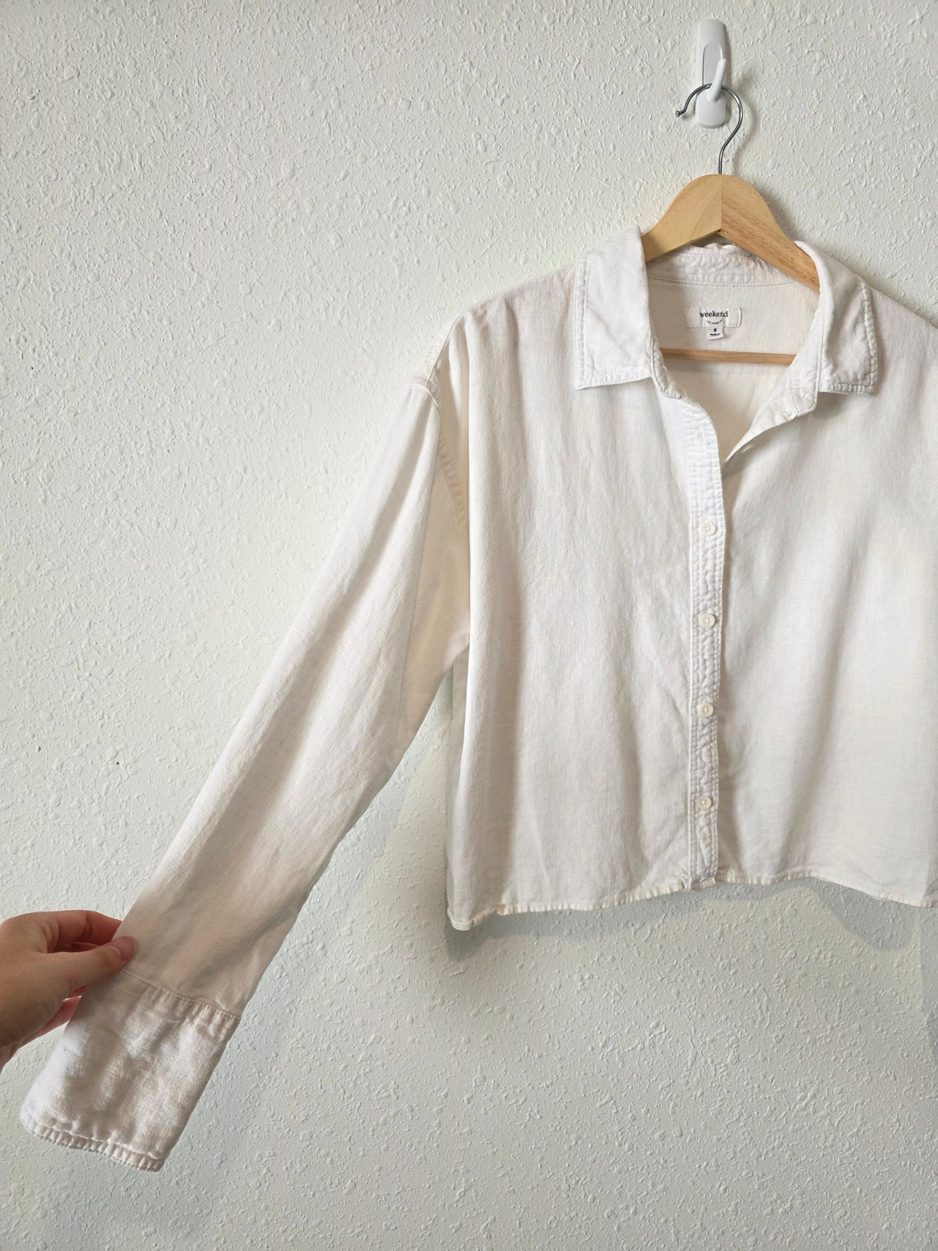 Linen Blend Crop Button Up (S)