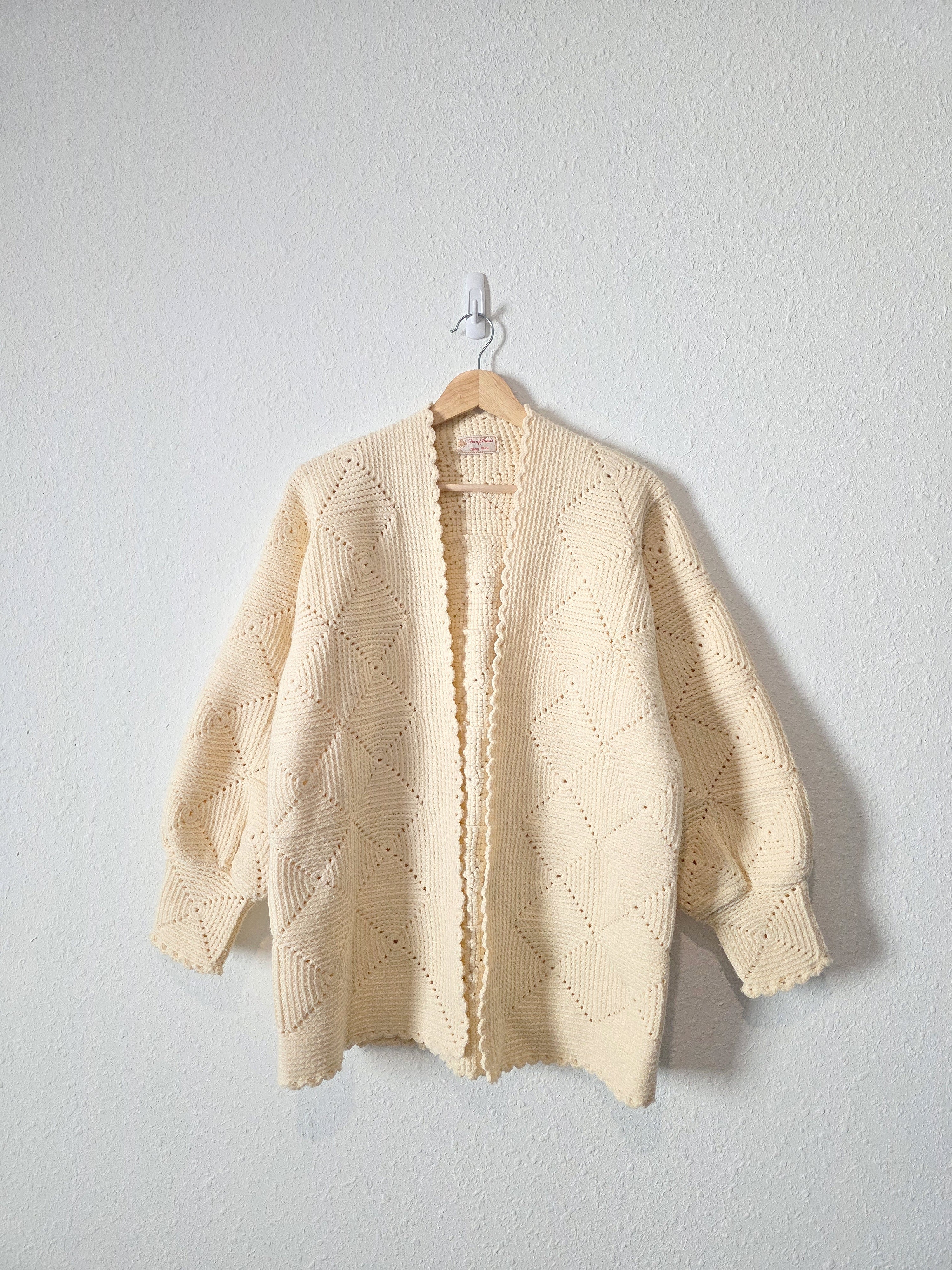 Vintage Handknit Chunky Crochet Cardigan (S/M)