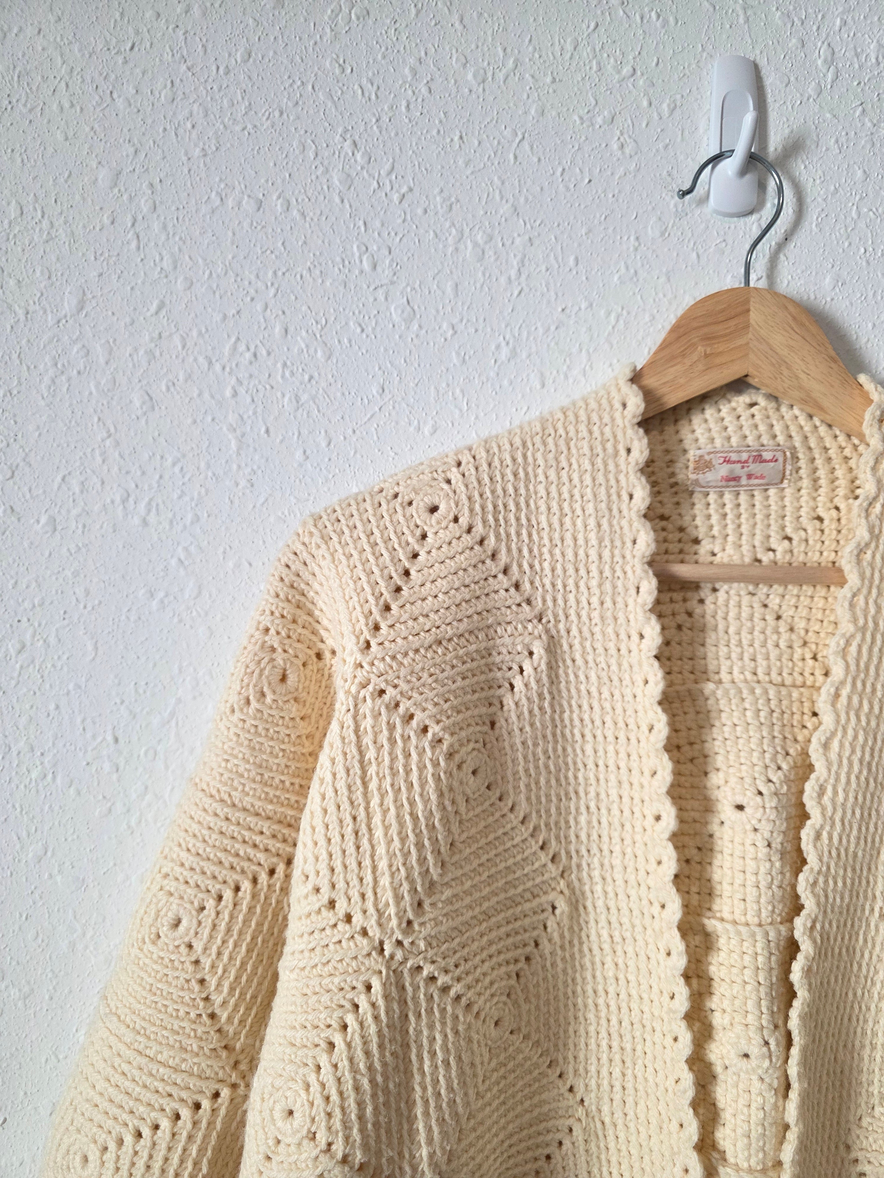 Vintage Handknit Chunky Crochet Cardigan (S/M)